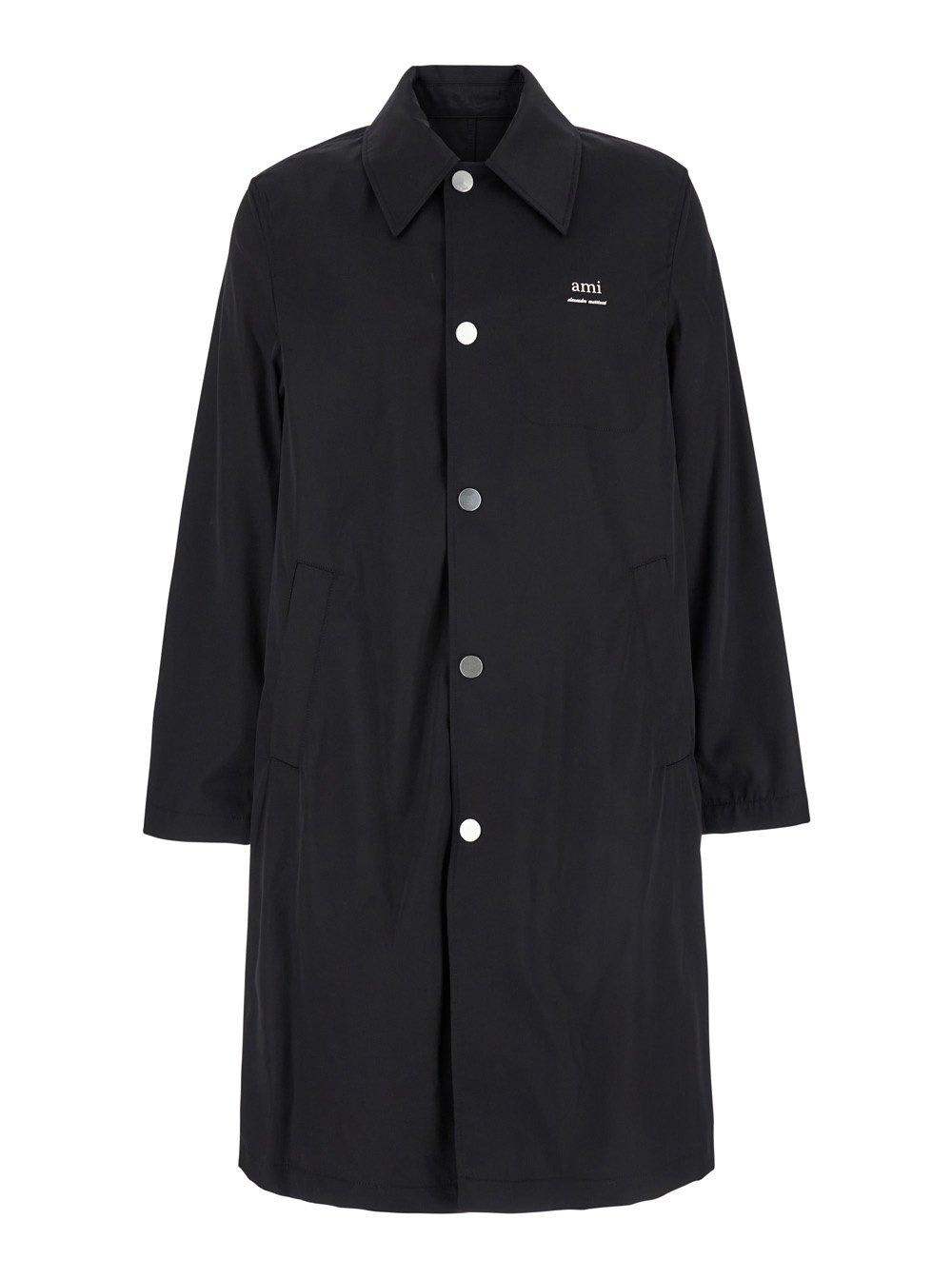 Shop Ami Alexandre Mattiussi Paris Technical Twill Raincoat In Noir (black)