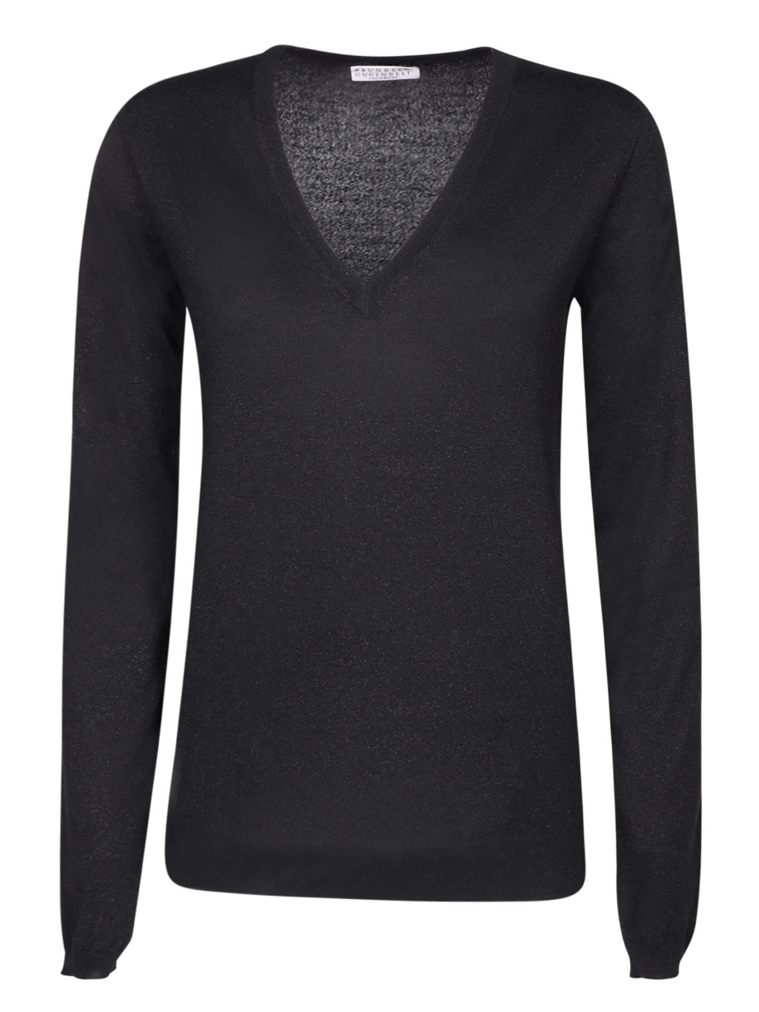 Shop Brunello Cucinelli Black Lurex Silk-cashmere V-neck Sweater