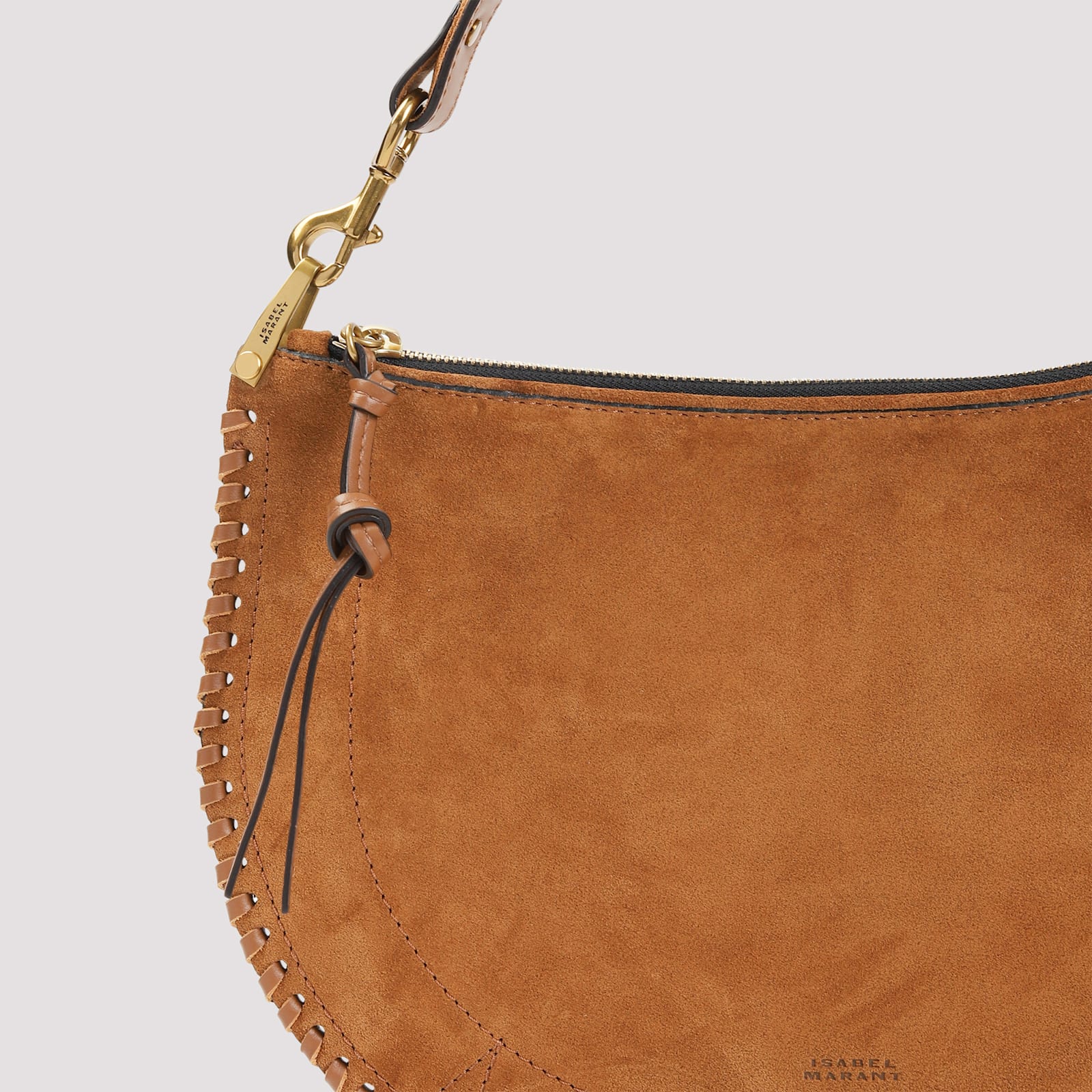 Isabel Marant Oskan Soft Zip Shoulder Bag In Brown Suede In Co Cognac