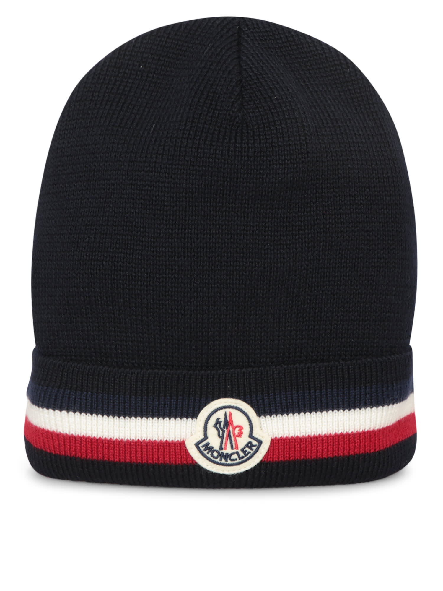 Shop Moncler Logo Blue Beanie