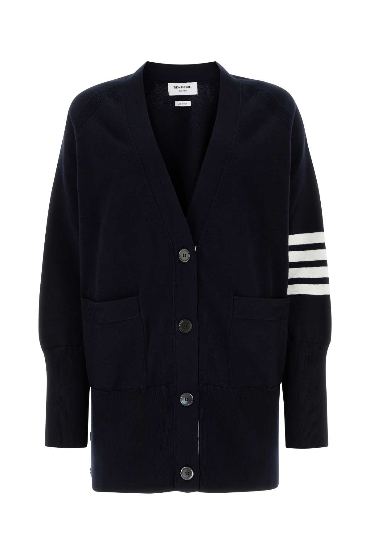 Shop Thom Browne Dark Blue Cotton Oversize Cardigan In 415