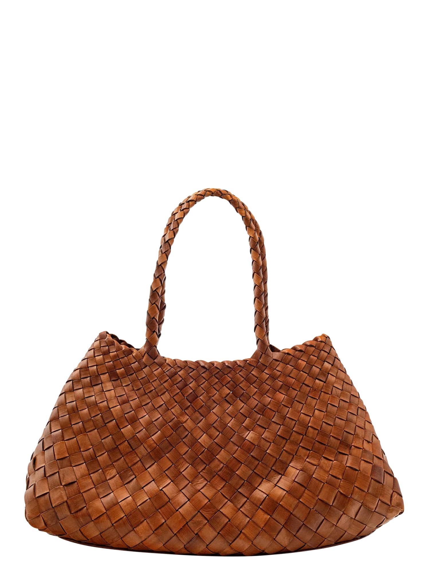 santa Croce Brown Shoulder Bag With Logo Charm Detail And Interwoven Design In Leather Woman