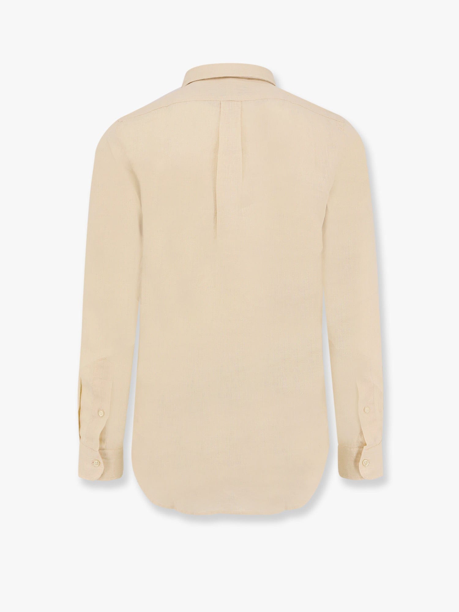 Polo Ralph Lauren Fitted Linen Shirt Collar Buttoned In Beige