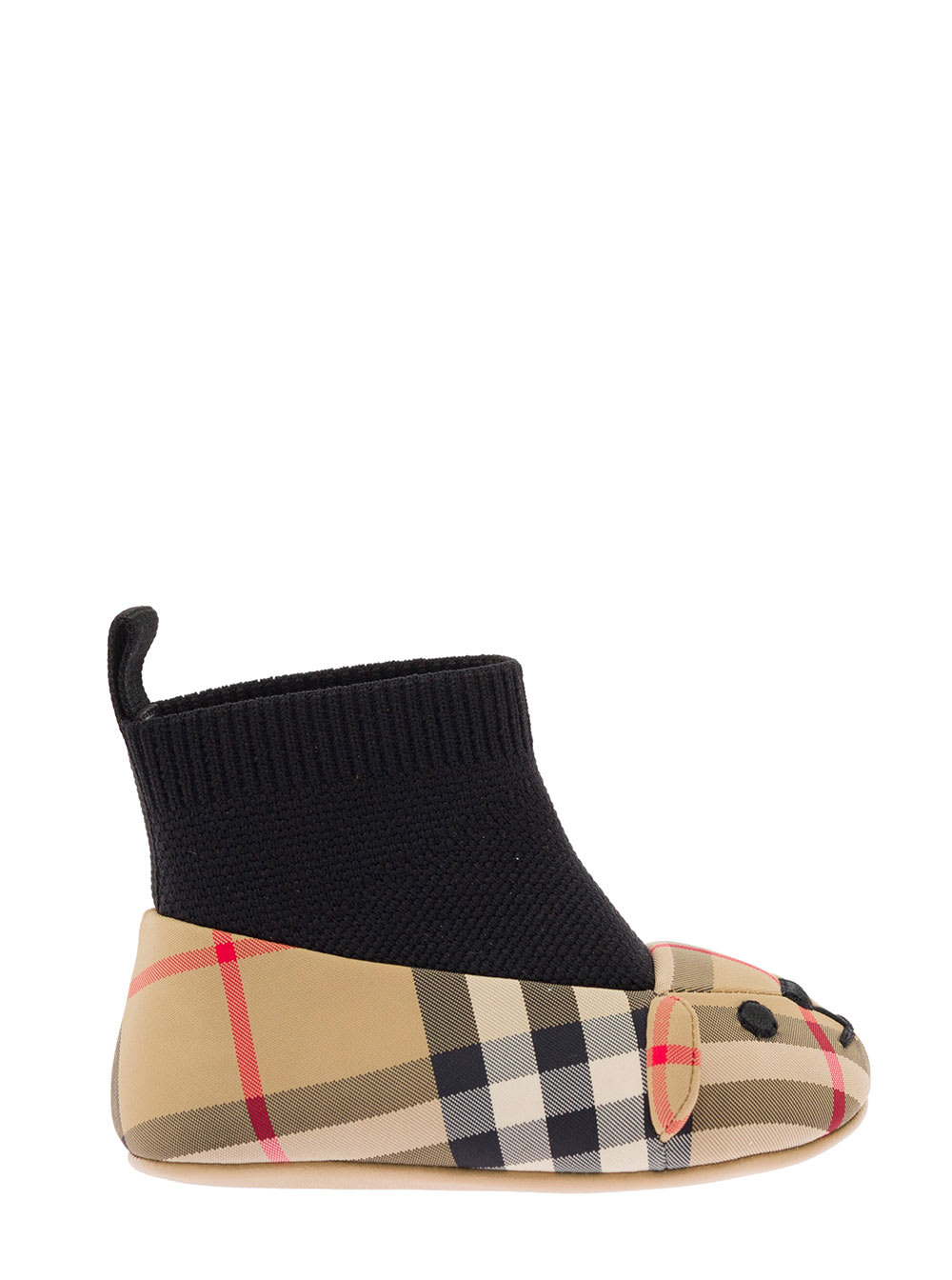 Burberry Beige Socks Shoes In Padded Fabric With Vintage Check Pattern And Bear Shape Toe Buberry Kids