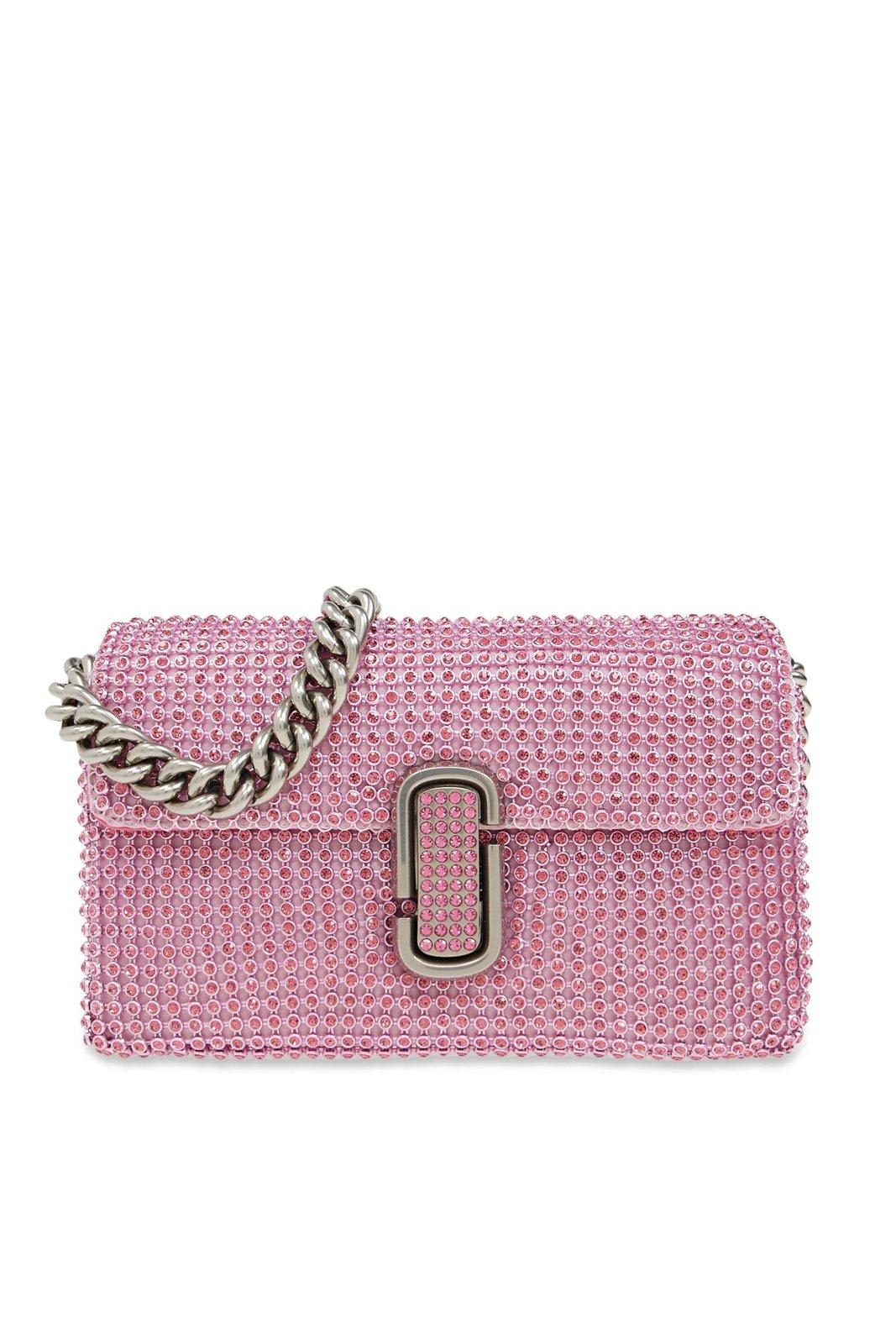 Shop Marc Jacobs Embellished The Mini Soft Shoulder Bag In Pink