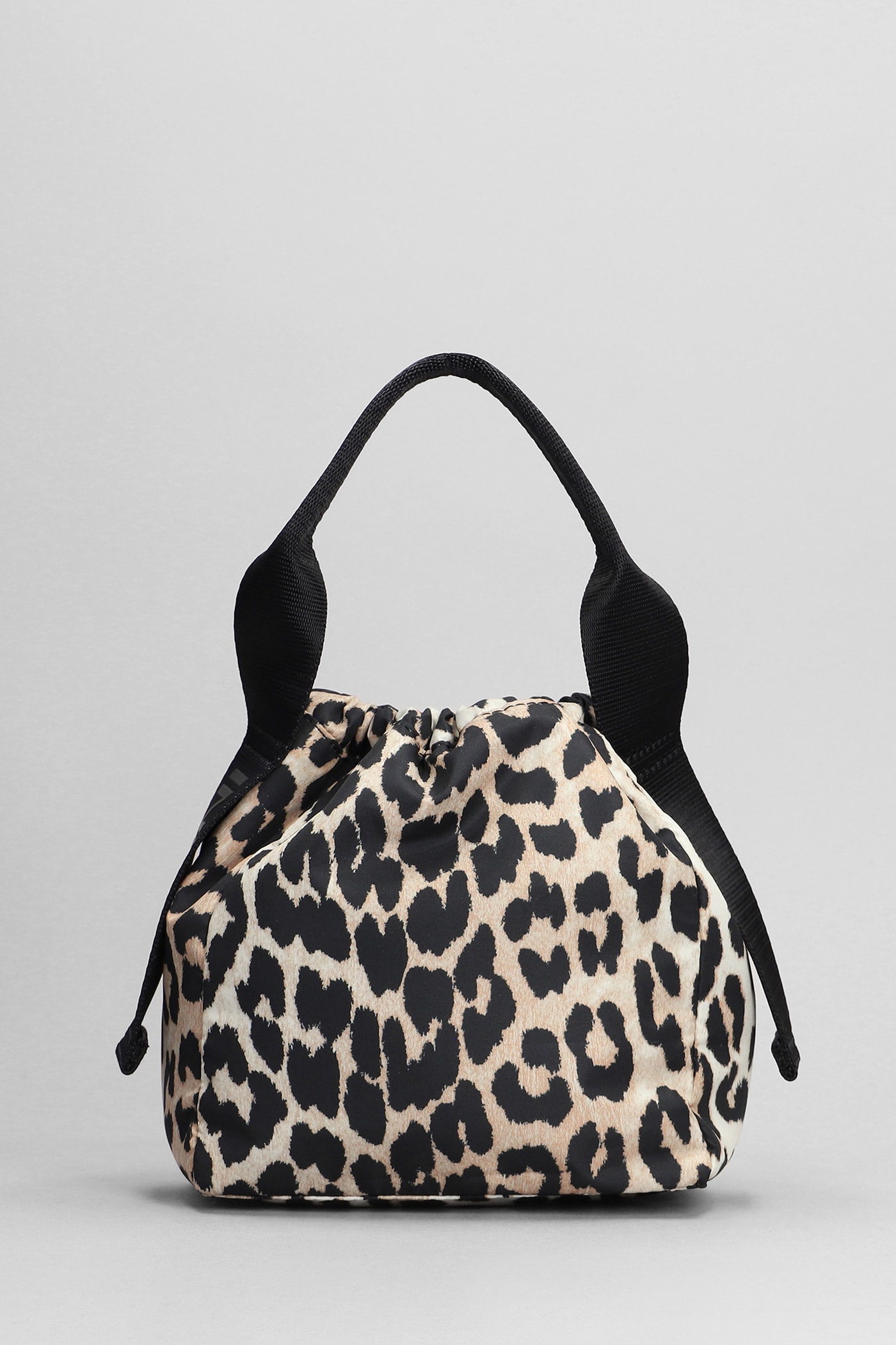 Ganni Drawstring Top Animalier Bucket Bag In Leopard