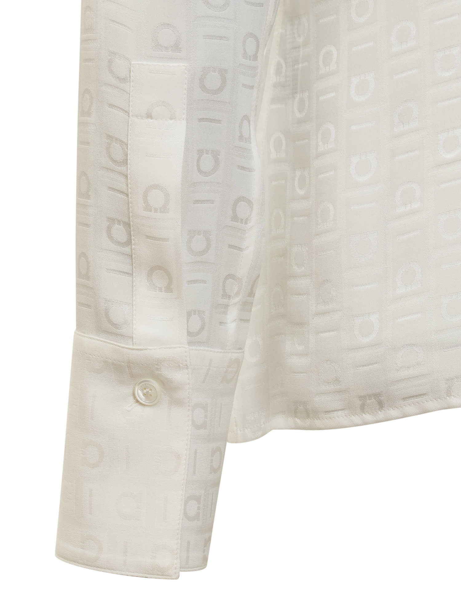 Shop Ferragamo Silk Shirt With Logo In Bianco Mascarpone