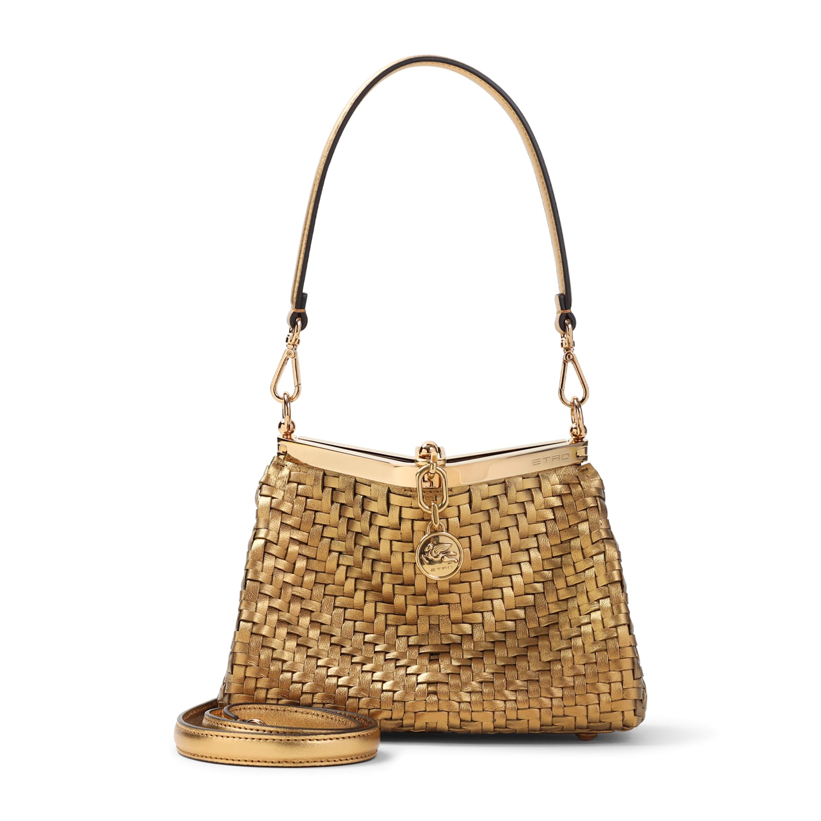 Etro Metallic Finish Calf Leather Shoulder Bag In Oro