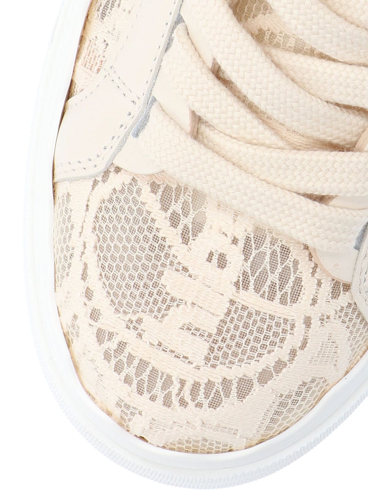 Chloé Lauren Scalloped Leather-trimmed Lace High-top Sneakers In Cream
