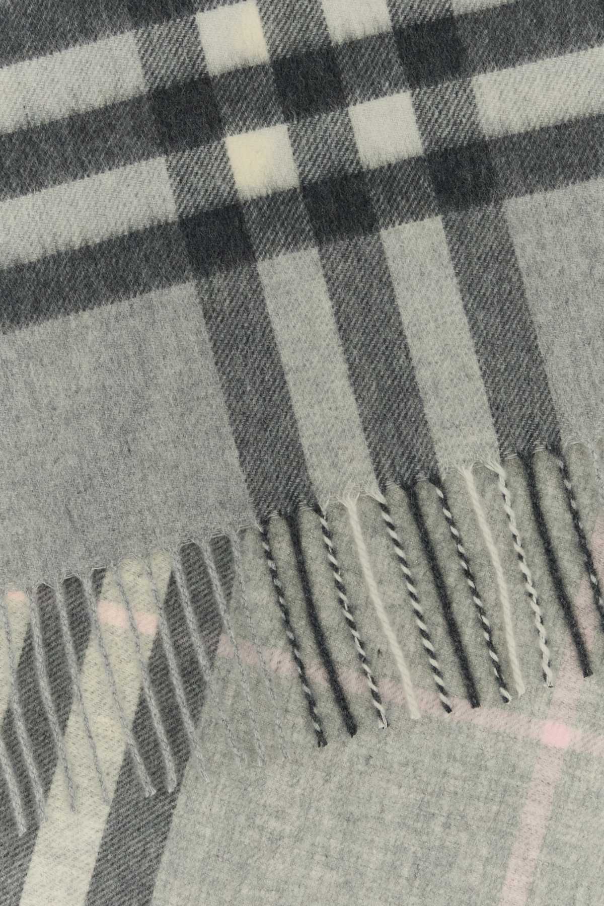 Burberry Cashmere Scarf With Embroidered Checked Pattern In Gray