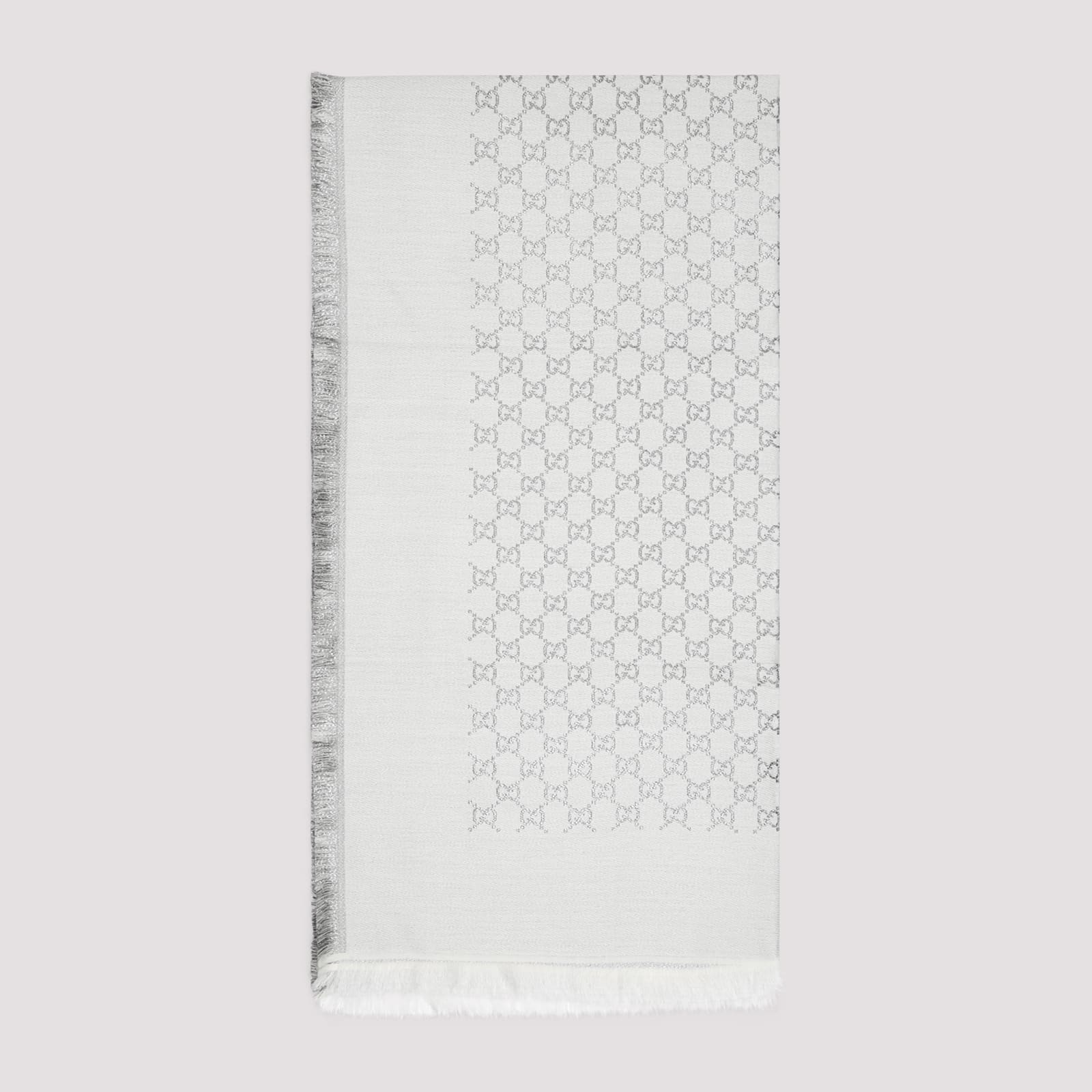 Gucci Rectangular Scarf With Interlocking Pattern In White