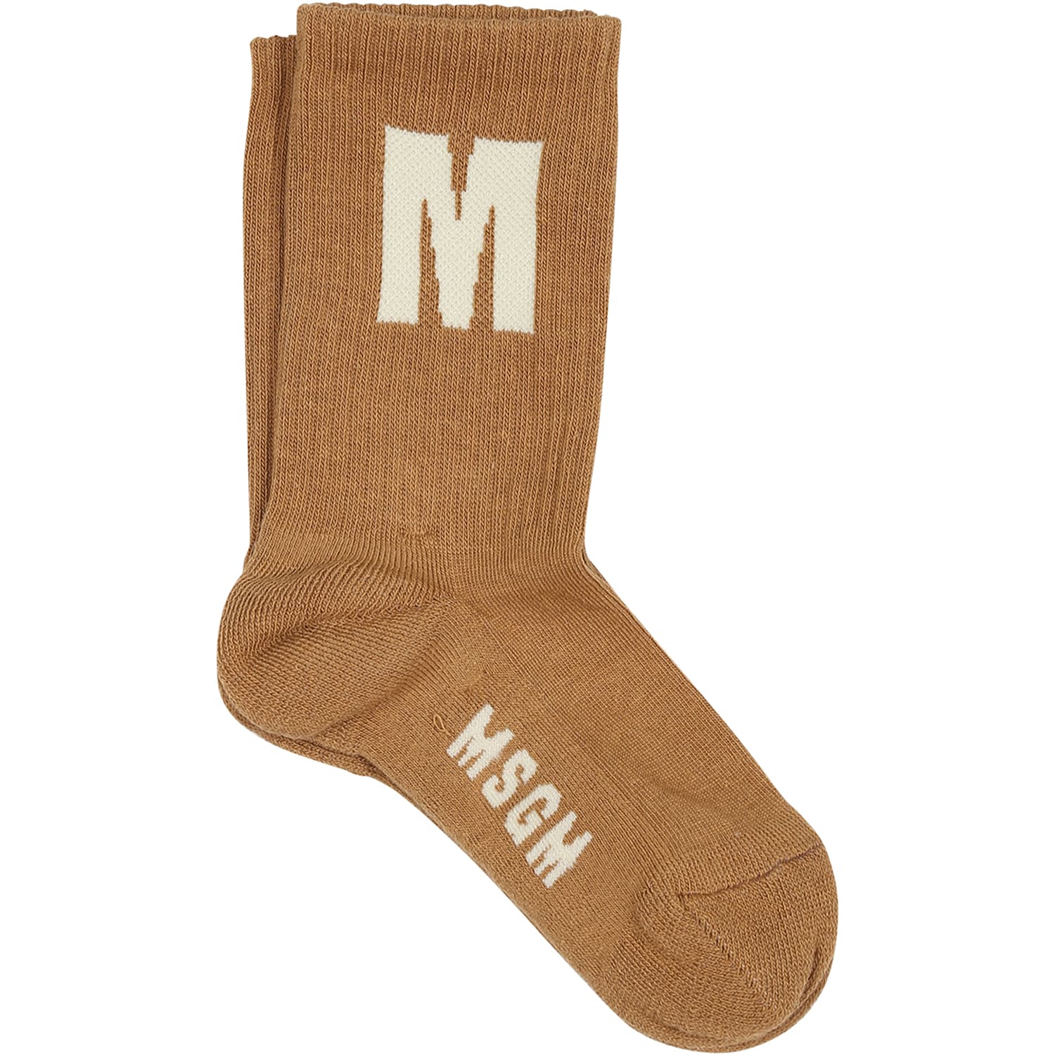 Msgm Brown Socks For Kids With Logo