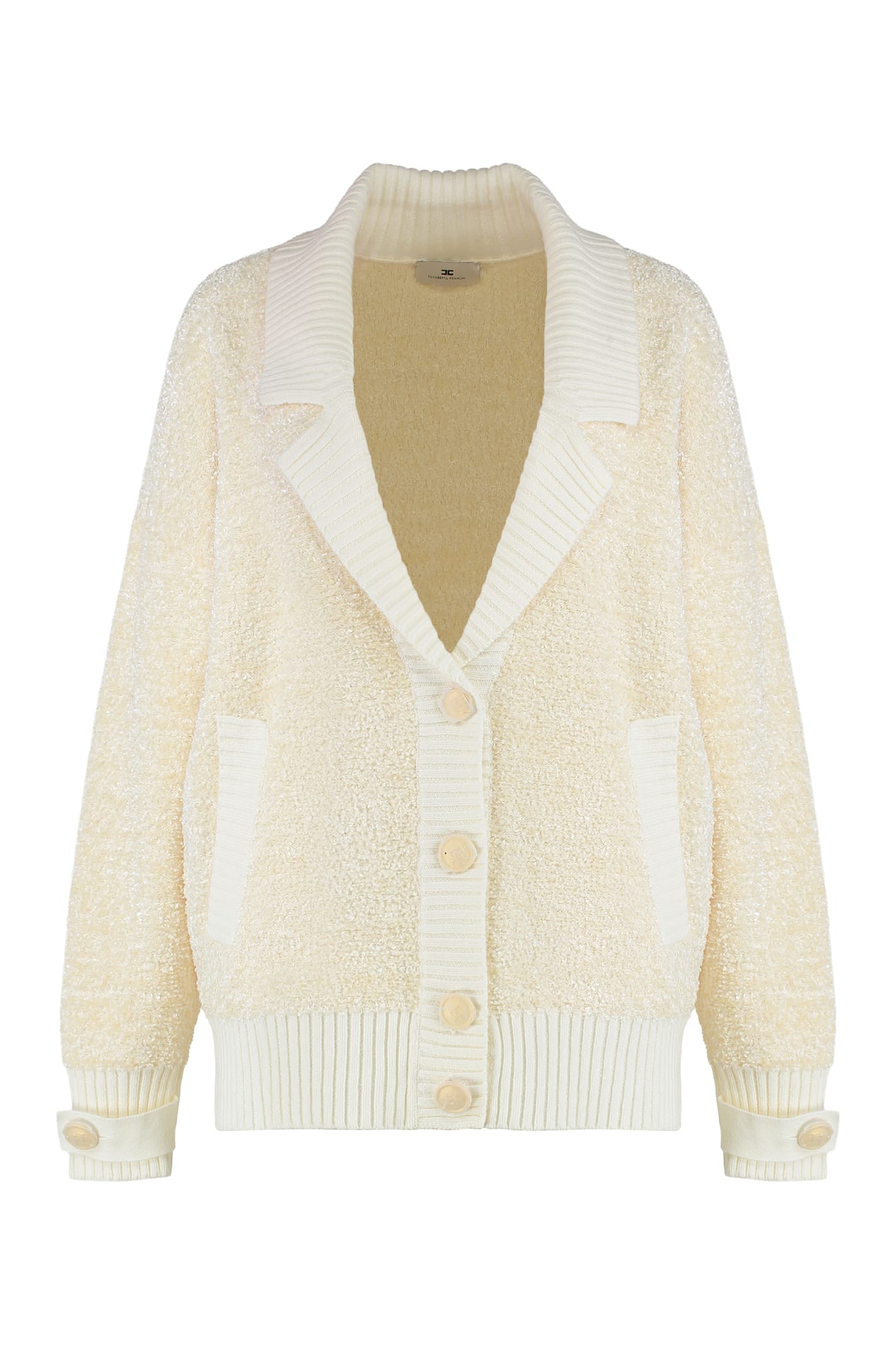 Elisabetta Franchi Cardigan In Boucle Velour In Neutral