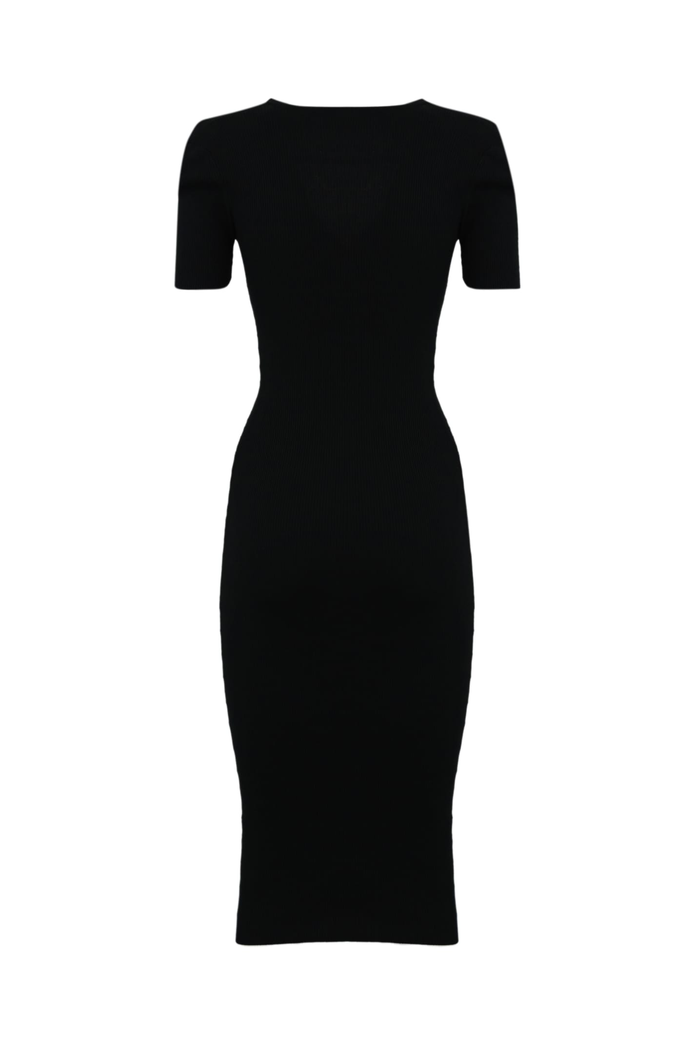 Shop Elisabetta Franchi Ribbed Midi Dress With Necklace In Nero