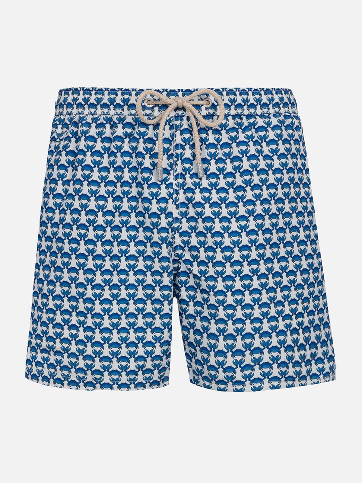 Mc2 Saint Barth Man Lightweight Fabric Swim-shorts Lighting Micro Fantasy With Crab Print In White