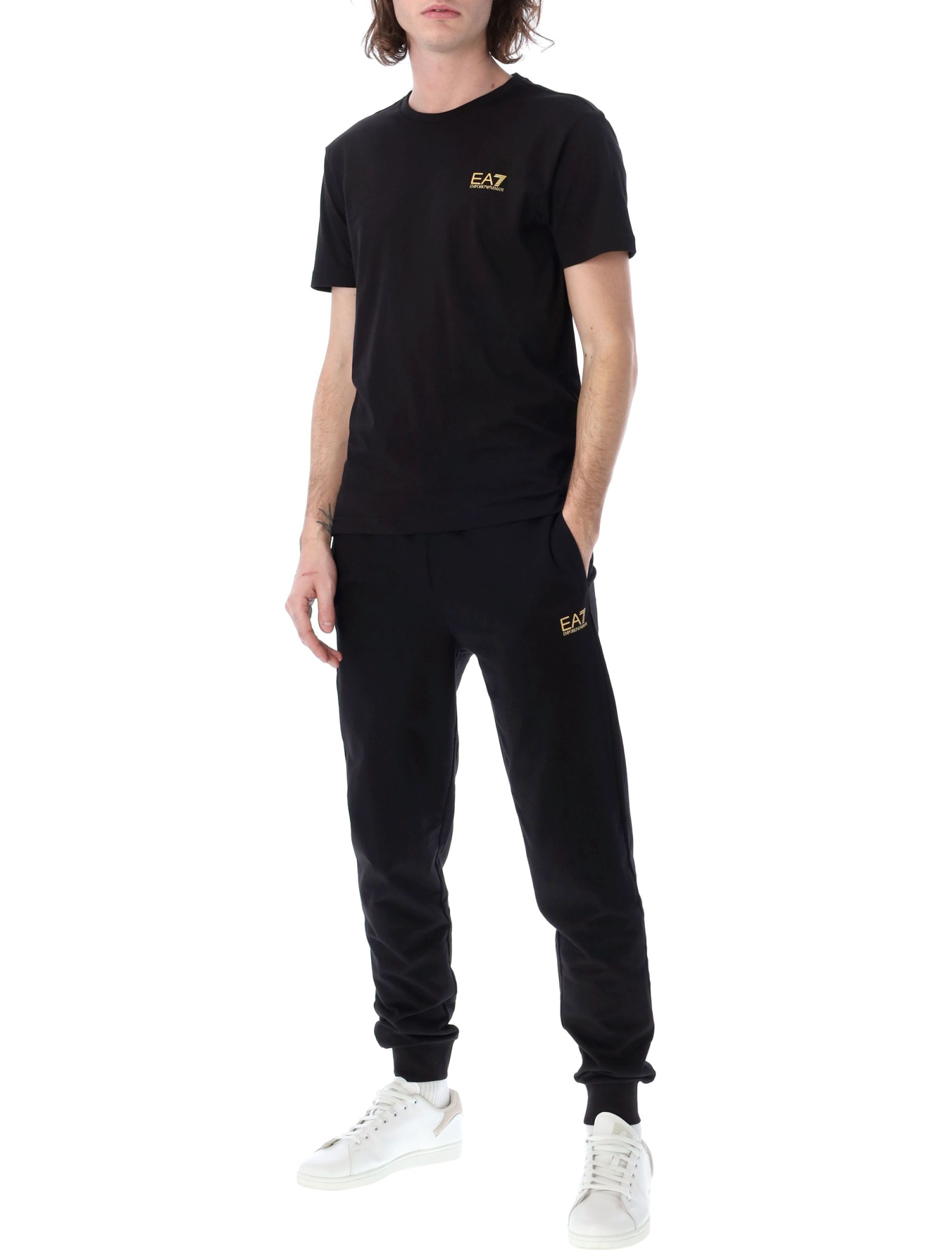 Ea7 Core Identity Cotton Joggers In Black