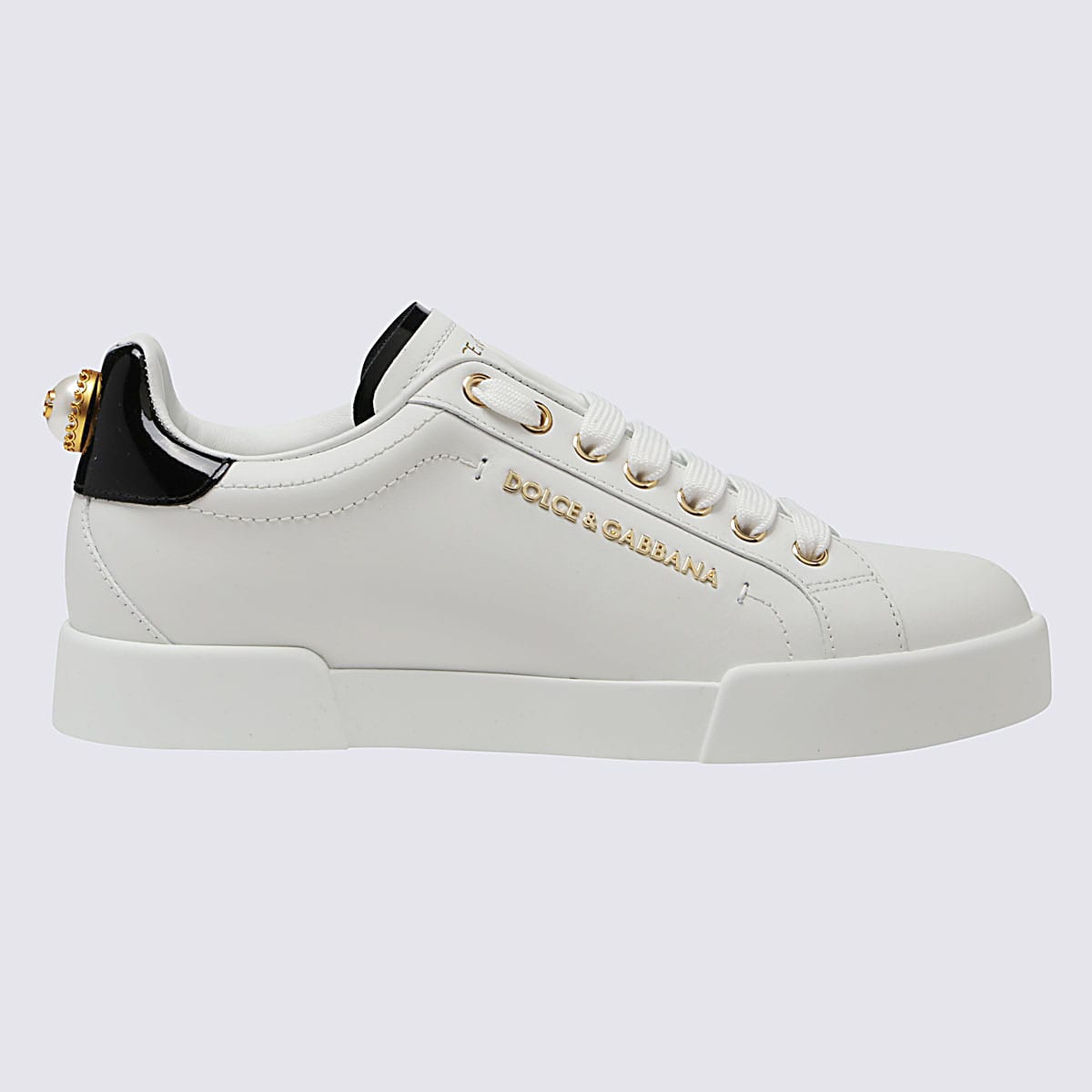 Shop Dolce & Gabbana White And Black Leather Portofino Sneakers