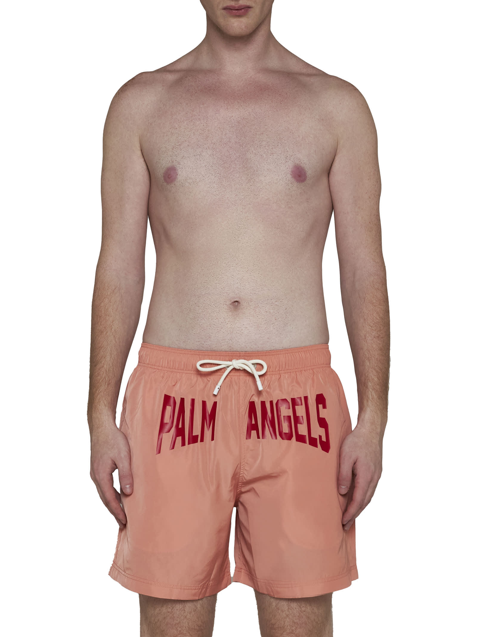 Shop Palm Angels Swimming Trunks In Pink Red