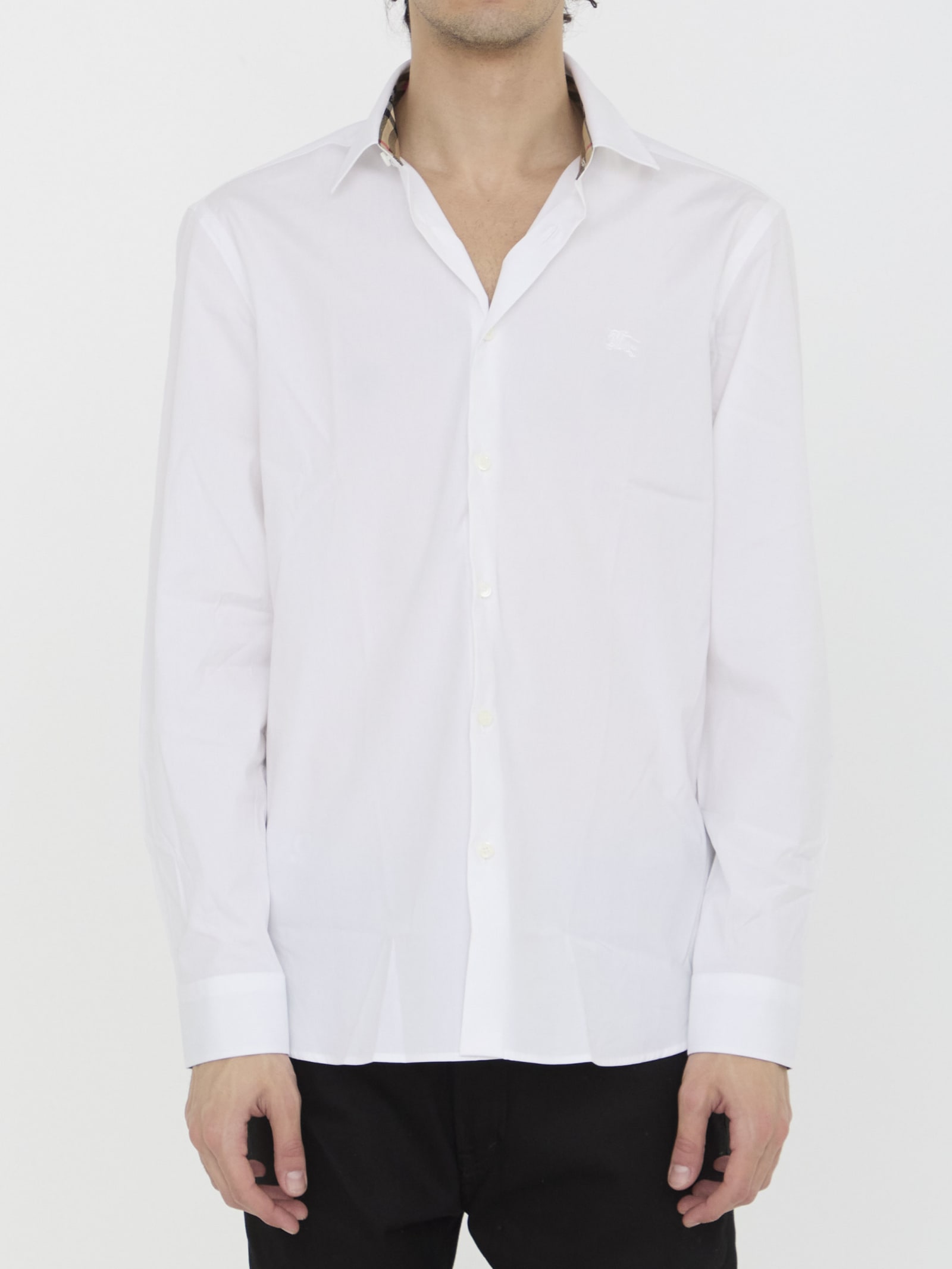 Shop Burberry Stretch Cotton Shirt In White