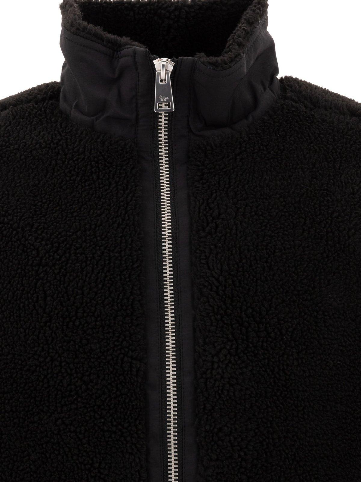 Shop Maison Kitsuné Flash Fox Patch Zipped Fleece Jacket In Black