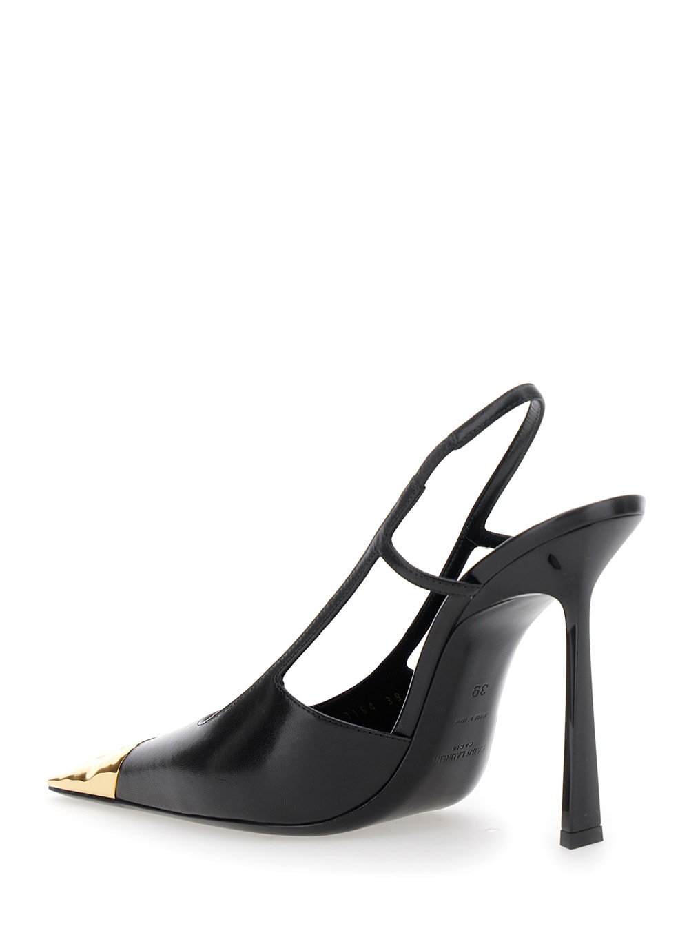 Shop Saint Laurent Jeanne Black Slingback Pumps With Contrasting Toe In Smooth Leather Woman