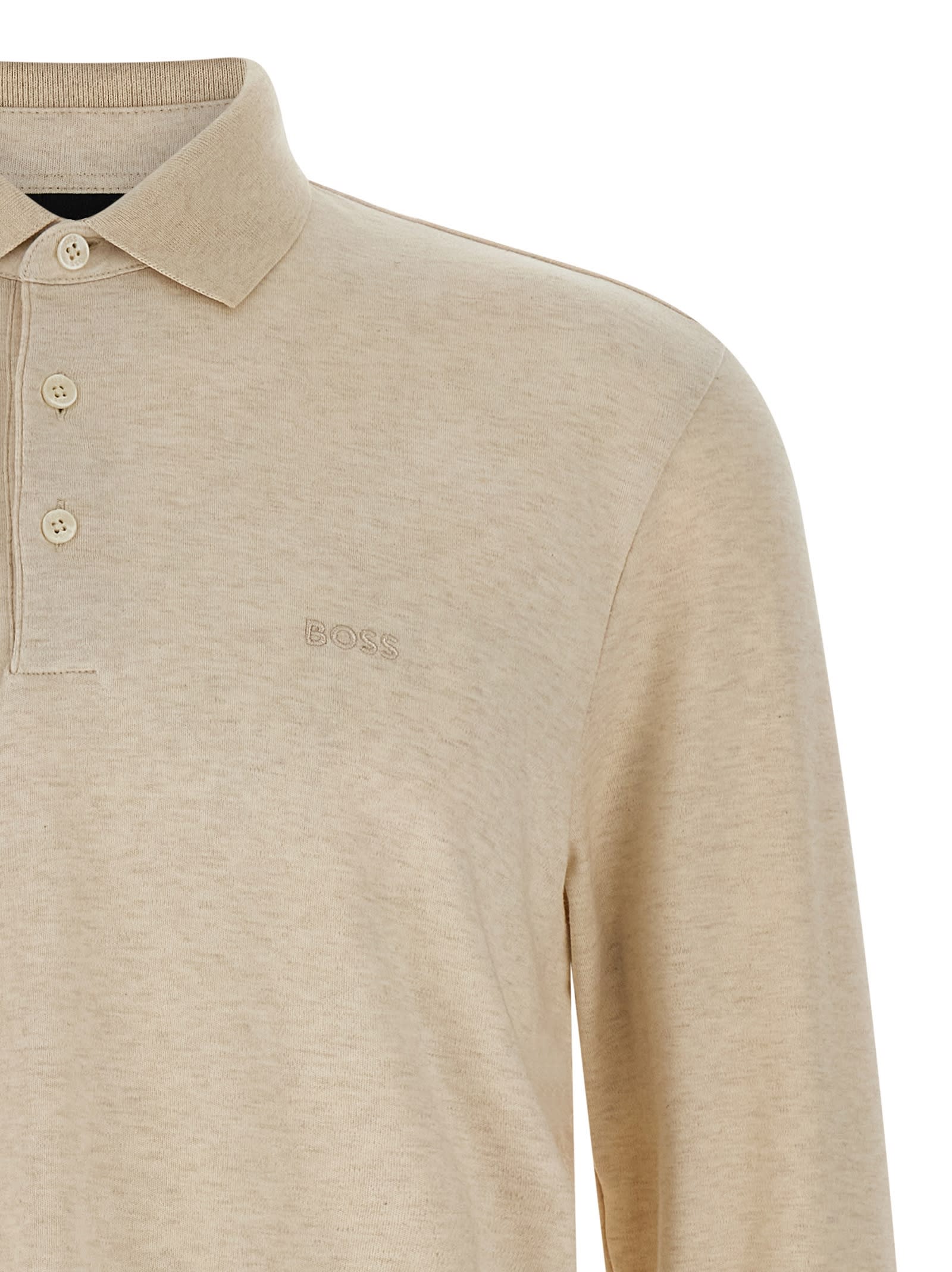 Hugo Boss Embroidery-logo Long-sleeve Polo Shirt In Brown