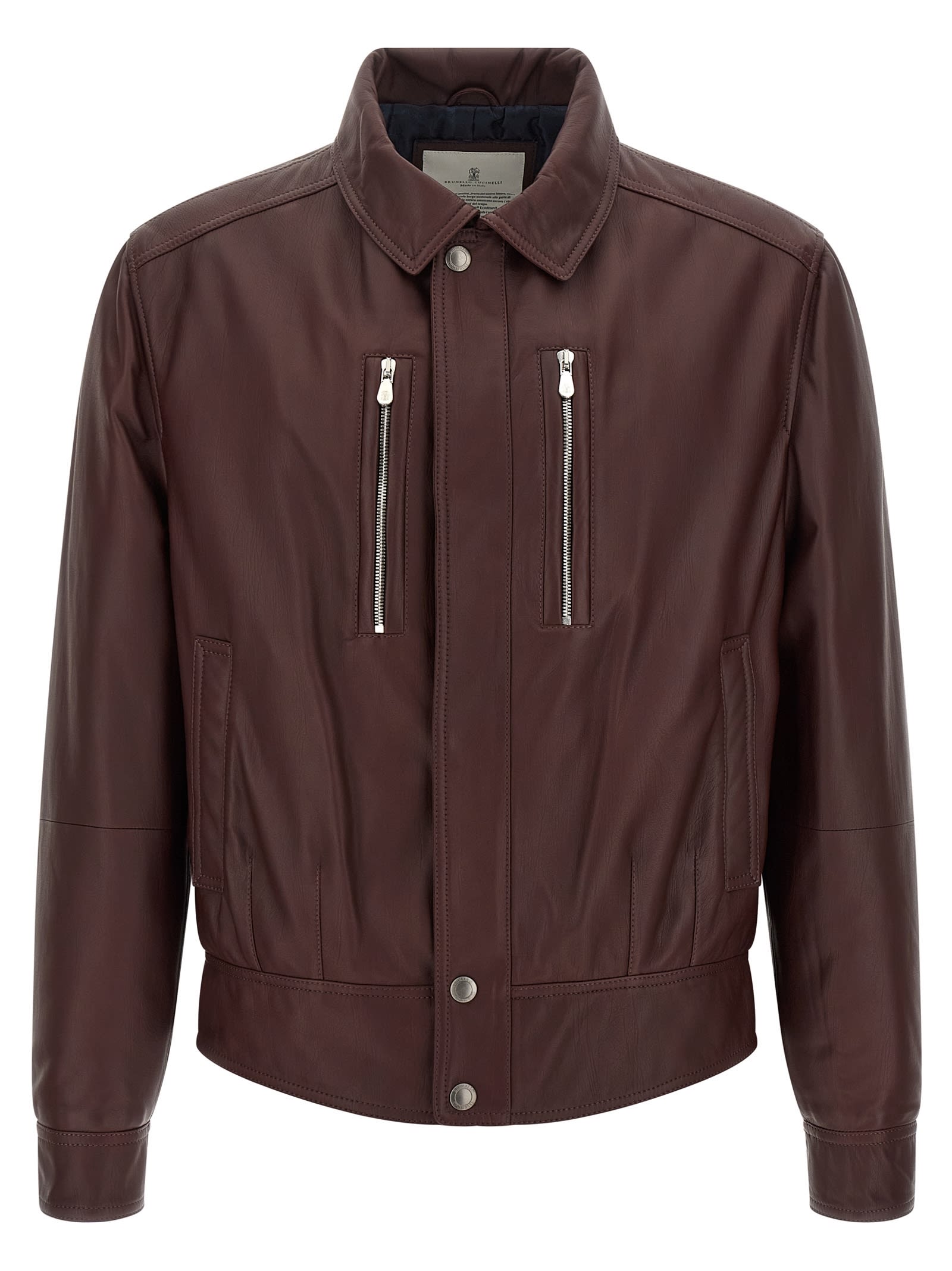 Brunello Cucinelli Biker Nappa Texture Puffer Jackets Bordeaux In Burgundy