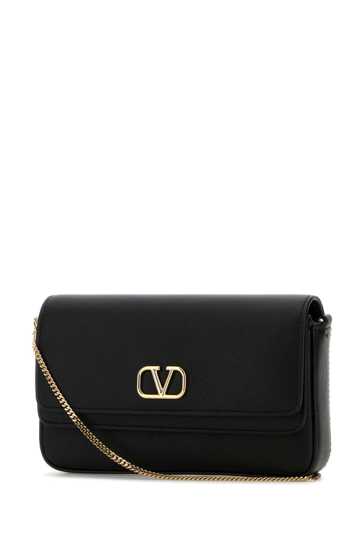 Shop Valentino Black Leather Vlogo Crossbody Bag In Nero