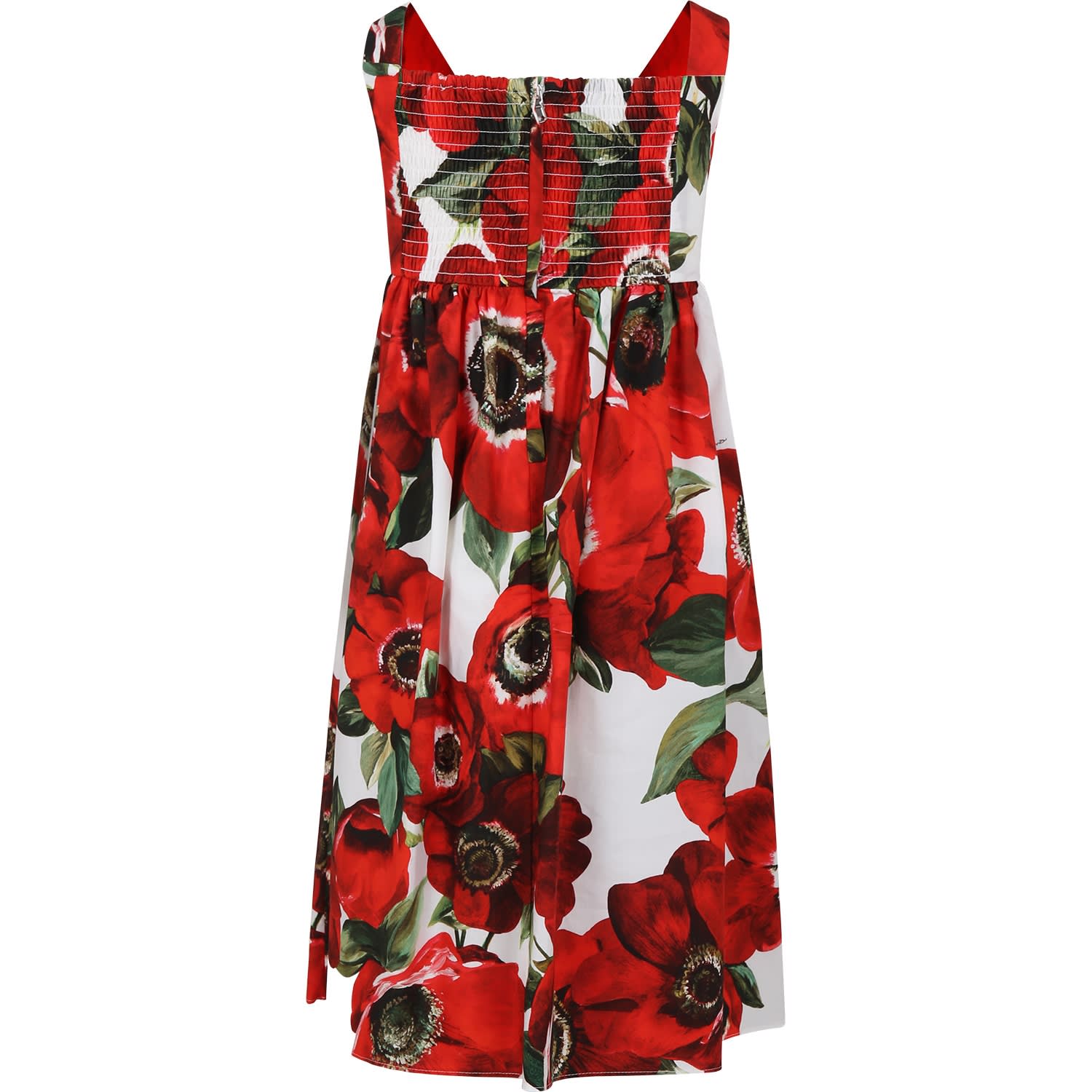Shop Dolce & Gabbana Red Dress For Girl With Poppies Print