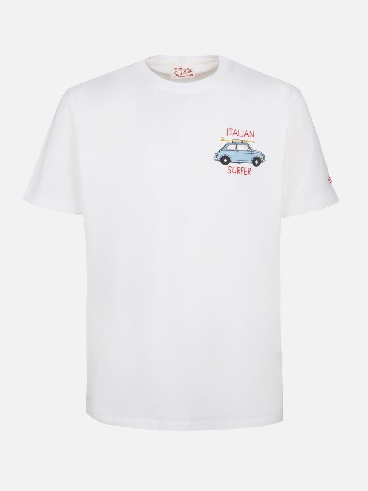 MC2 SAINT BARTH MAN COTTON T-SHIRT WITH FIAT 500 PLACED PRINT AND EMBROIDERY FIAT 500 SPECIAL EDITION