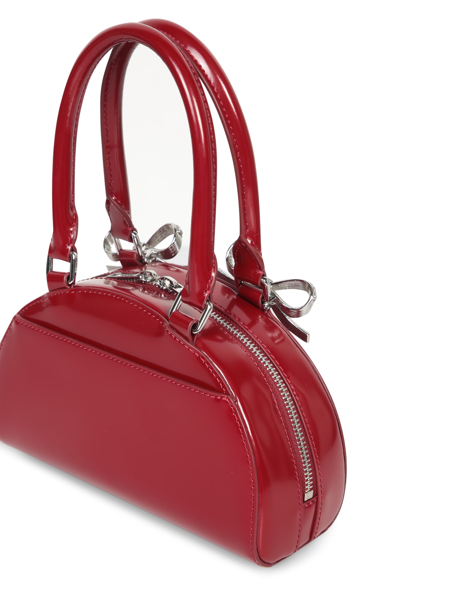 Shop Self-portrait Red Leather Mini Tote Bag In Bordeaux