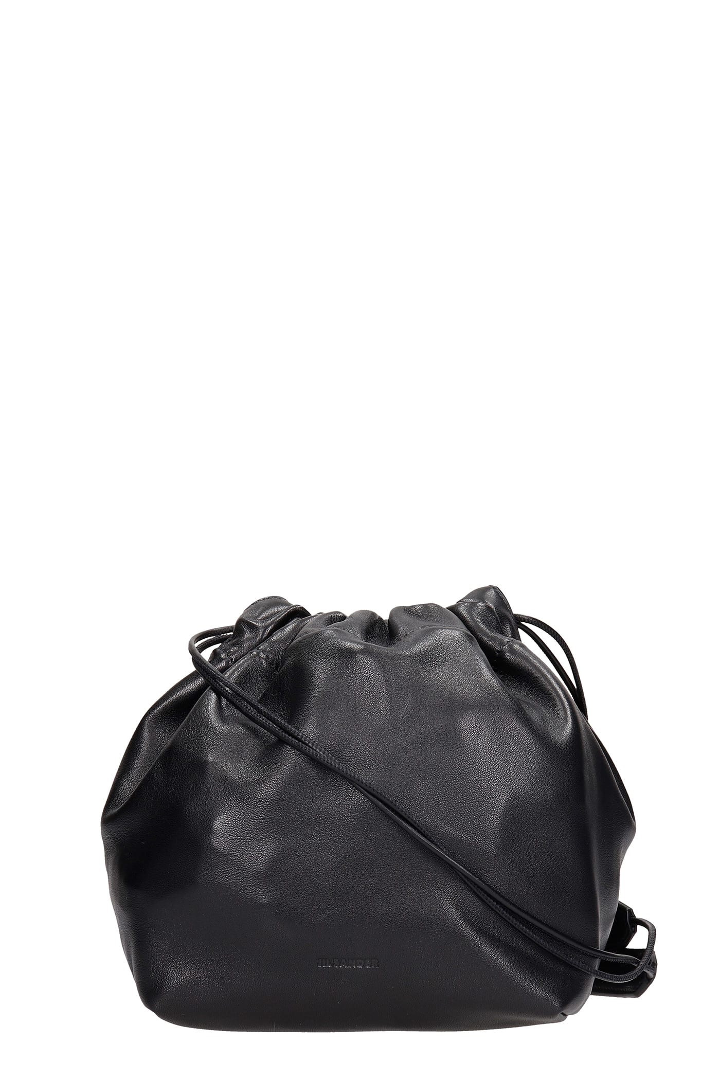 Jil Sander Drawstring Shoulder Bag In Black Leather
