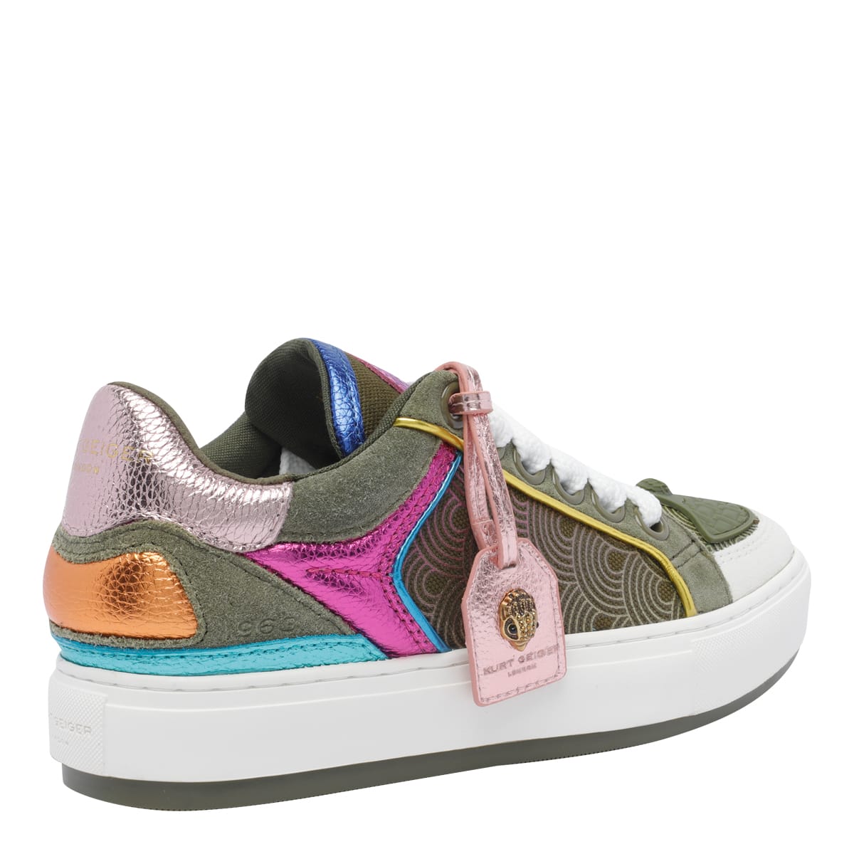 Kurt Geiger Womens Southbank Tag Panelled Leather Low-top Trainers Green Comb Eur 35 / 2 Uk In Green