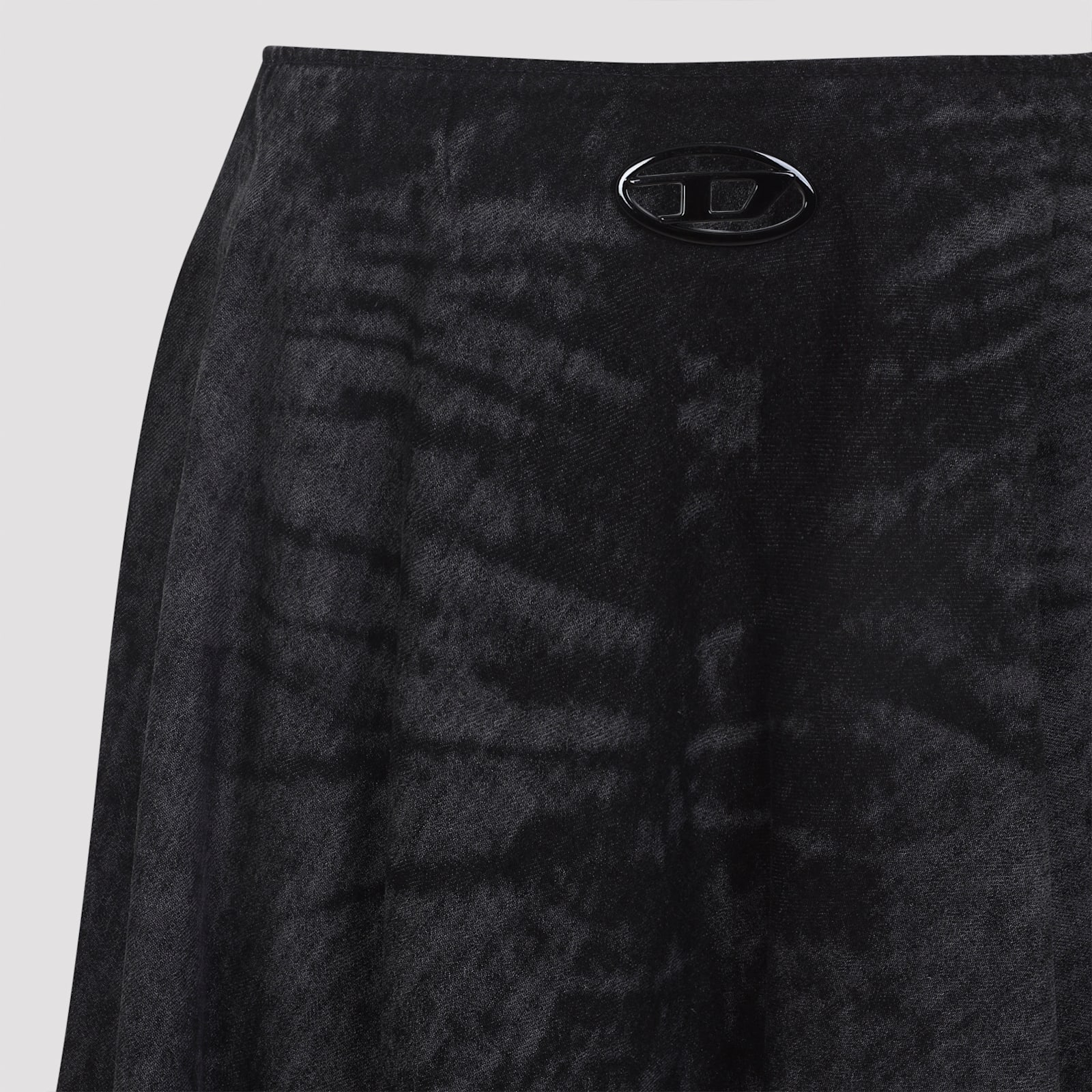 Diesel Grey Skirt With Oval D Logo Plaque And Frayed Edges In Cotton Blend Woman In Black