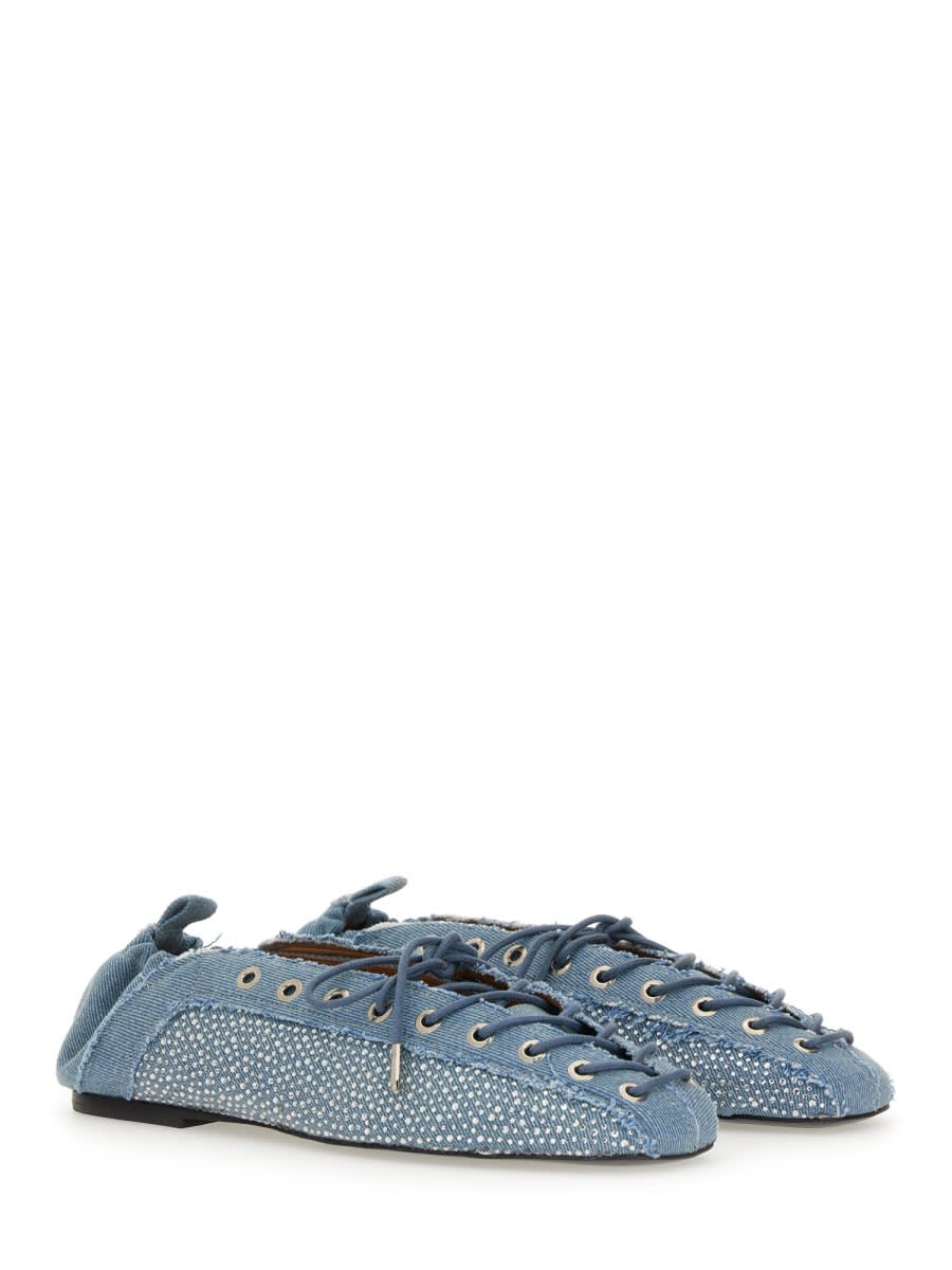 Shop Ganni Lace-up Ballerina In Denim