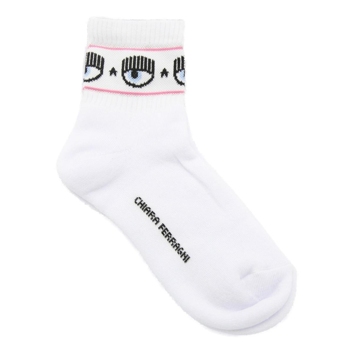 Shop Chiara Ferragni Eyelike-motif Ankle-length Knitted Socks In White