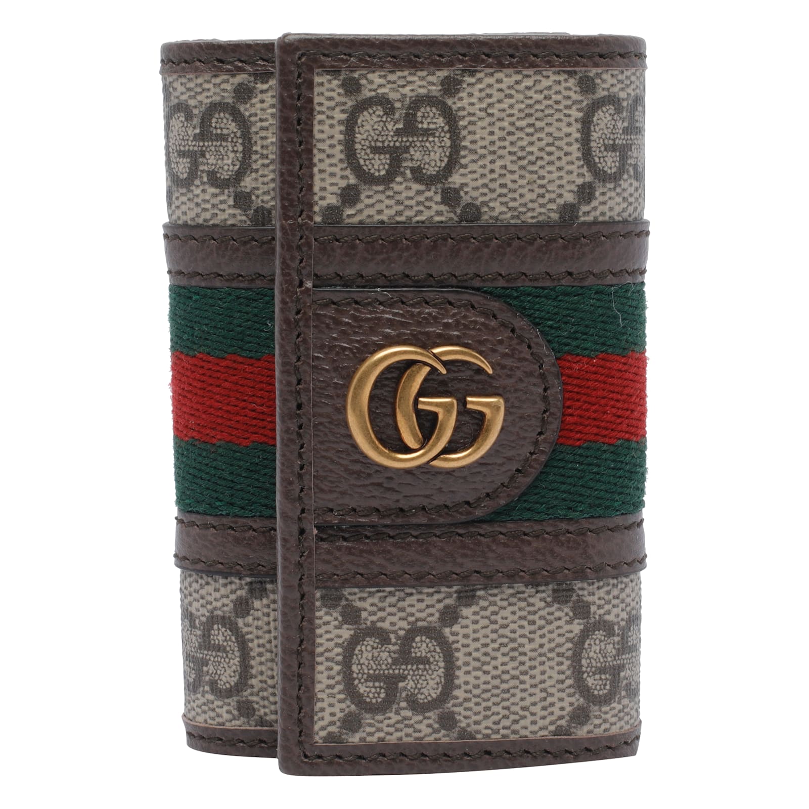Gucci Gg Supreme Fabric And Leather Key Ring In Brown