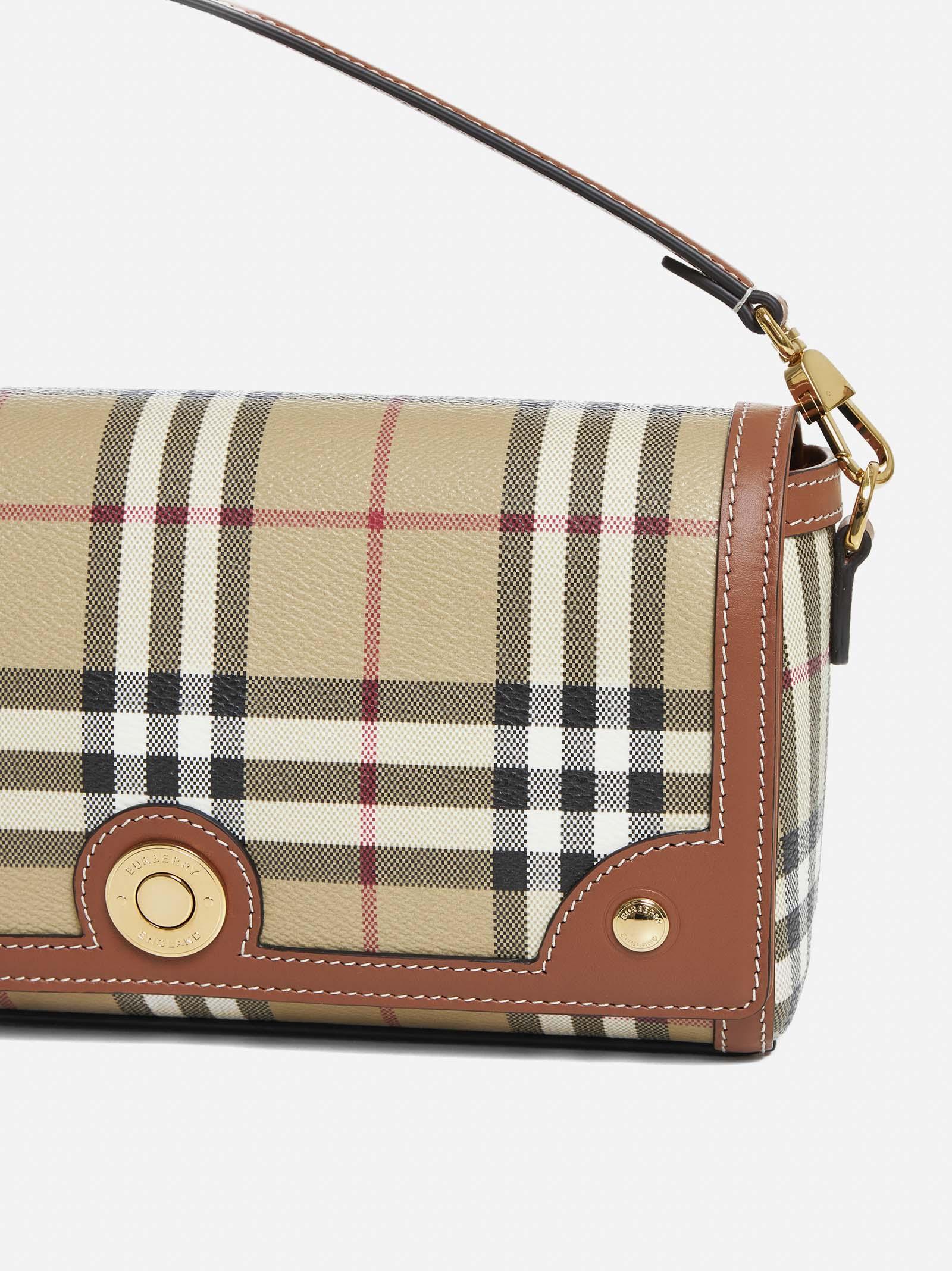 Shop Burberry Note Check Canvas Small Bag In Beige