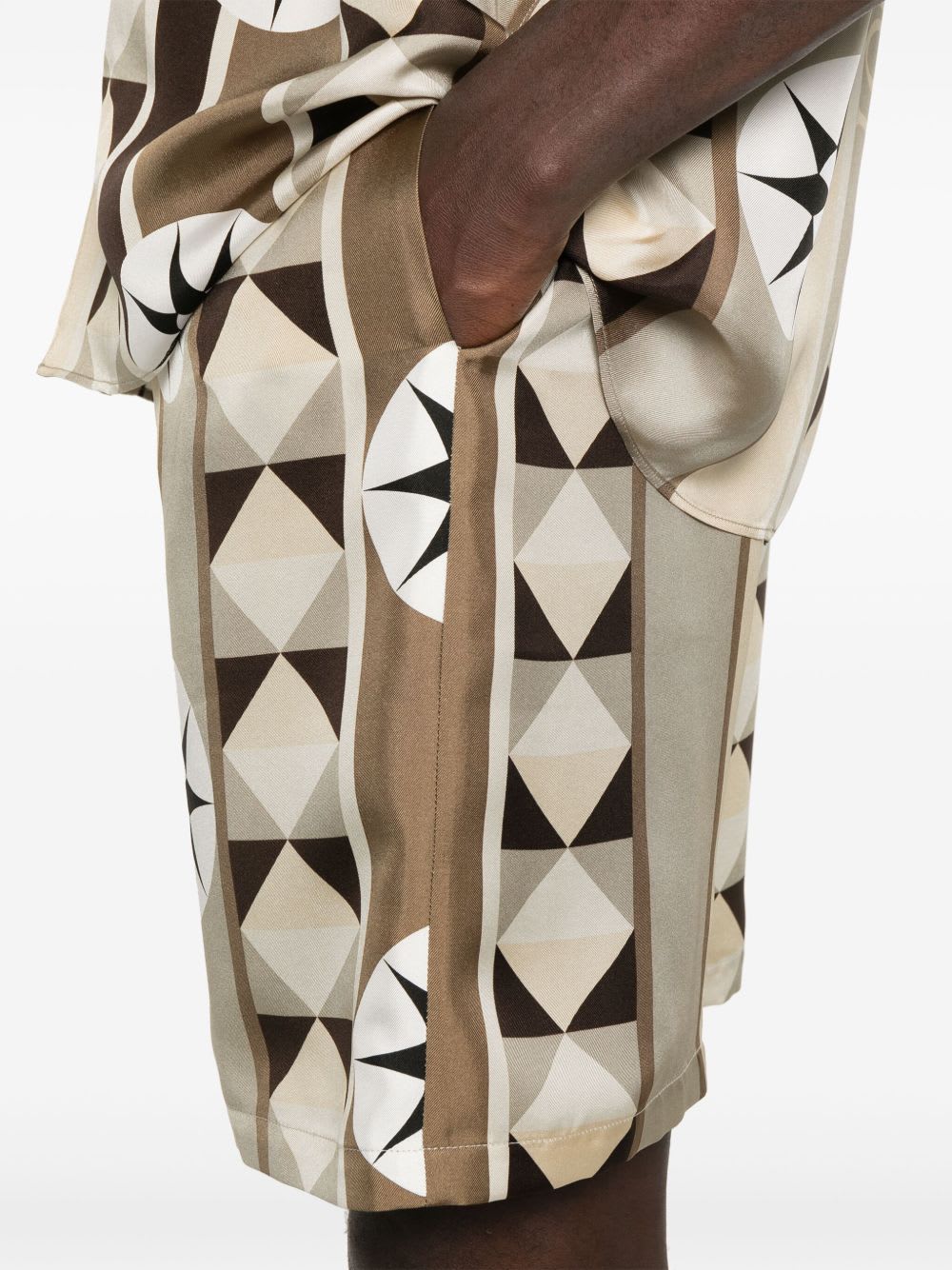 Loewe Paula's Ibiza Straight-leg Printed Silk Drawstring Shorts In Brown