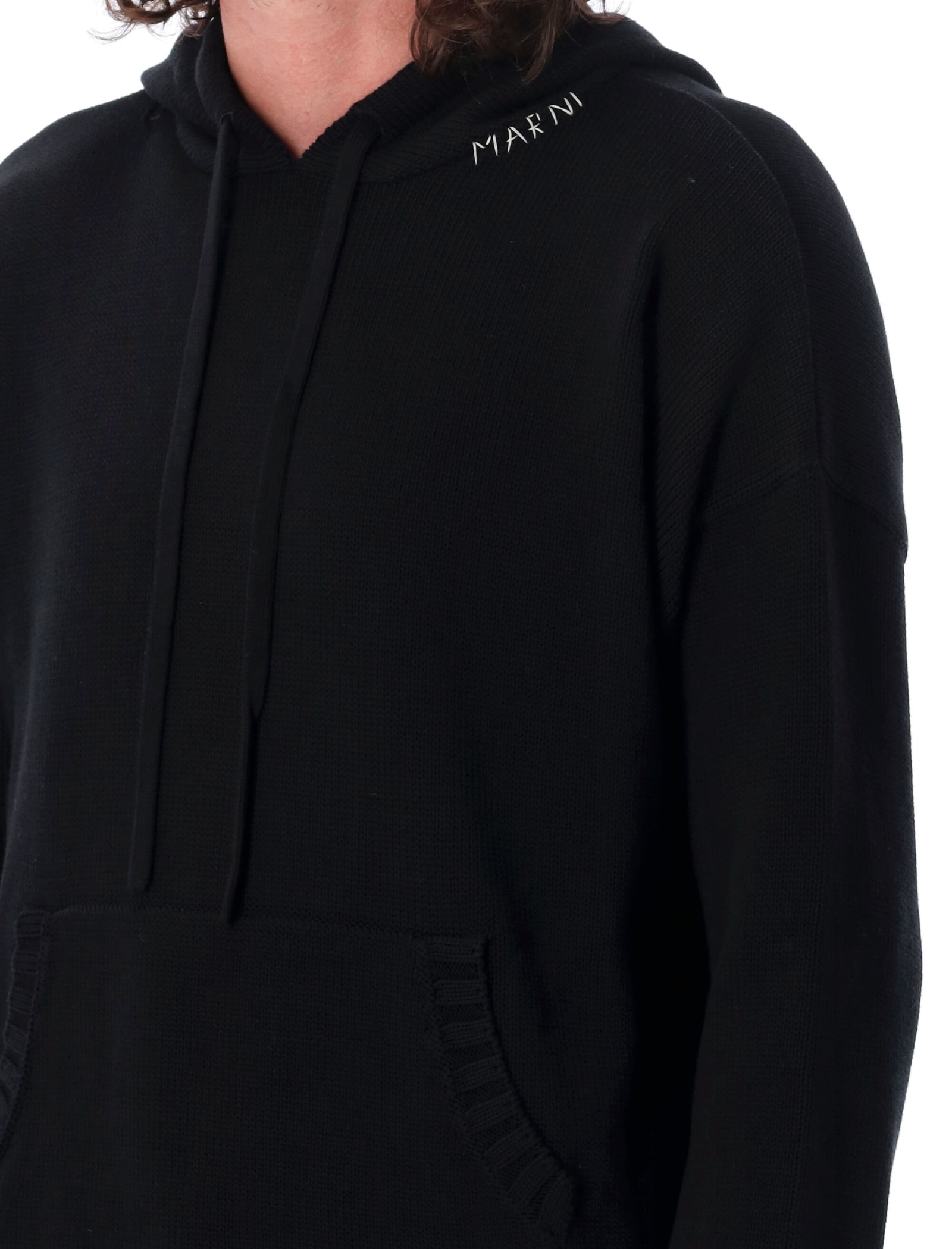 Marni Deconstructed Contrast-stitch Relaxed-fit Cotton Knitted Jumper In Black