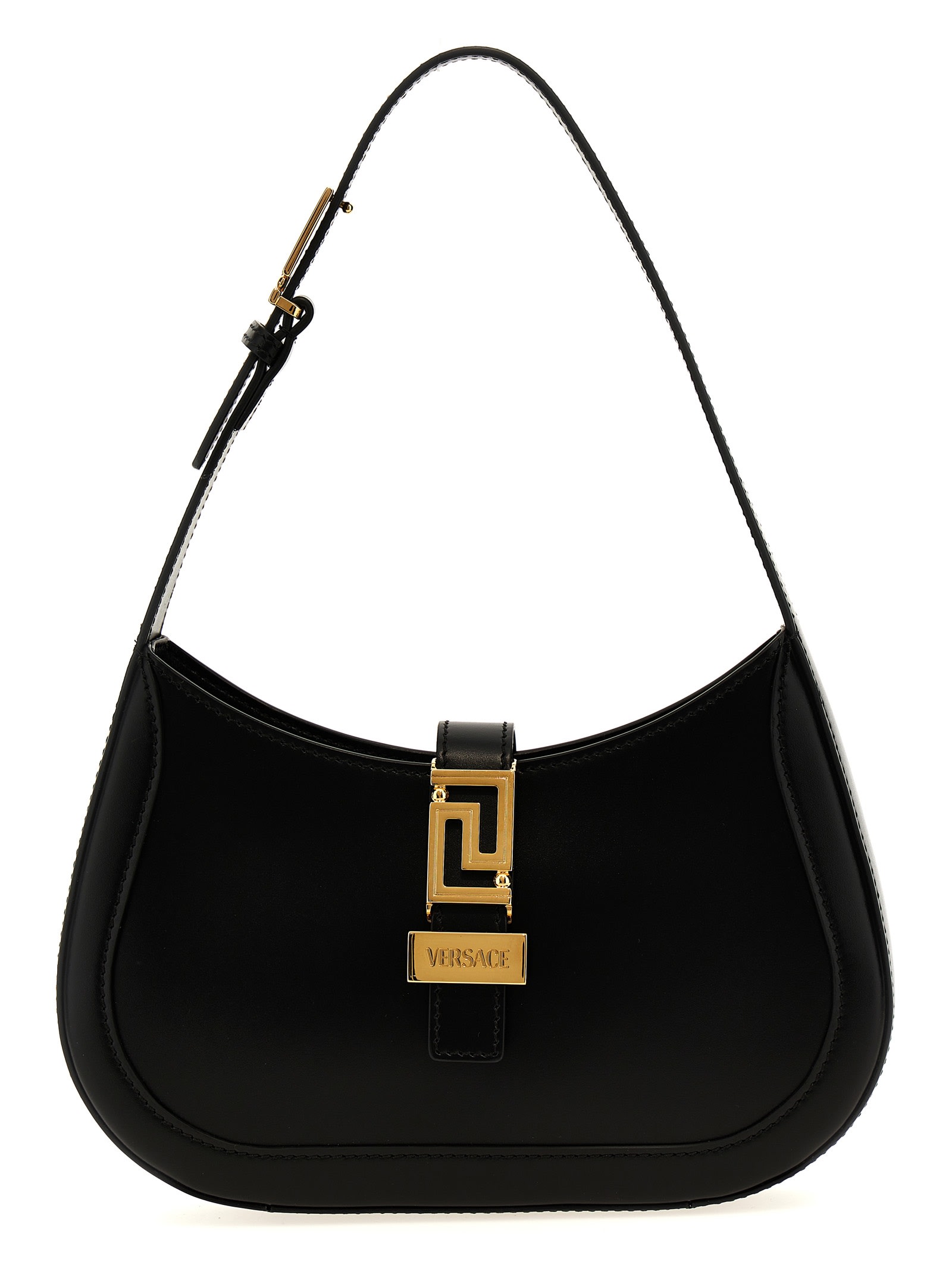 Shop Versace Greca Goddess Small Shoulder Bag In Black