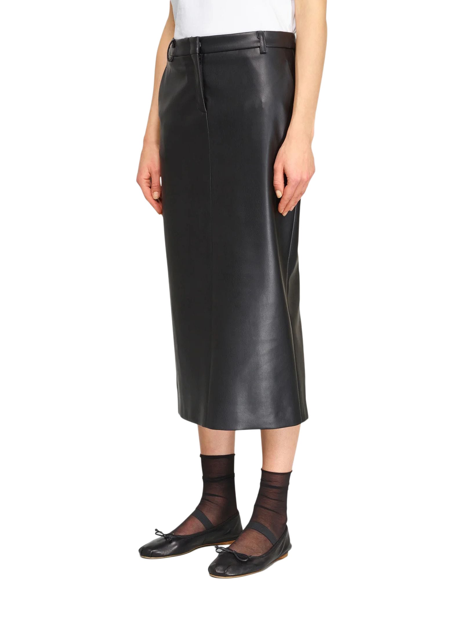 Shop Semicouture Eco-leather Longuette Skirt In Black