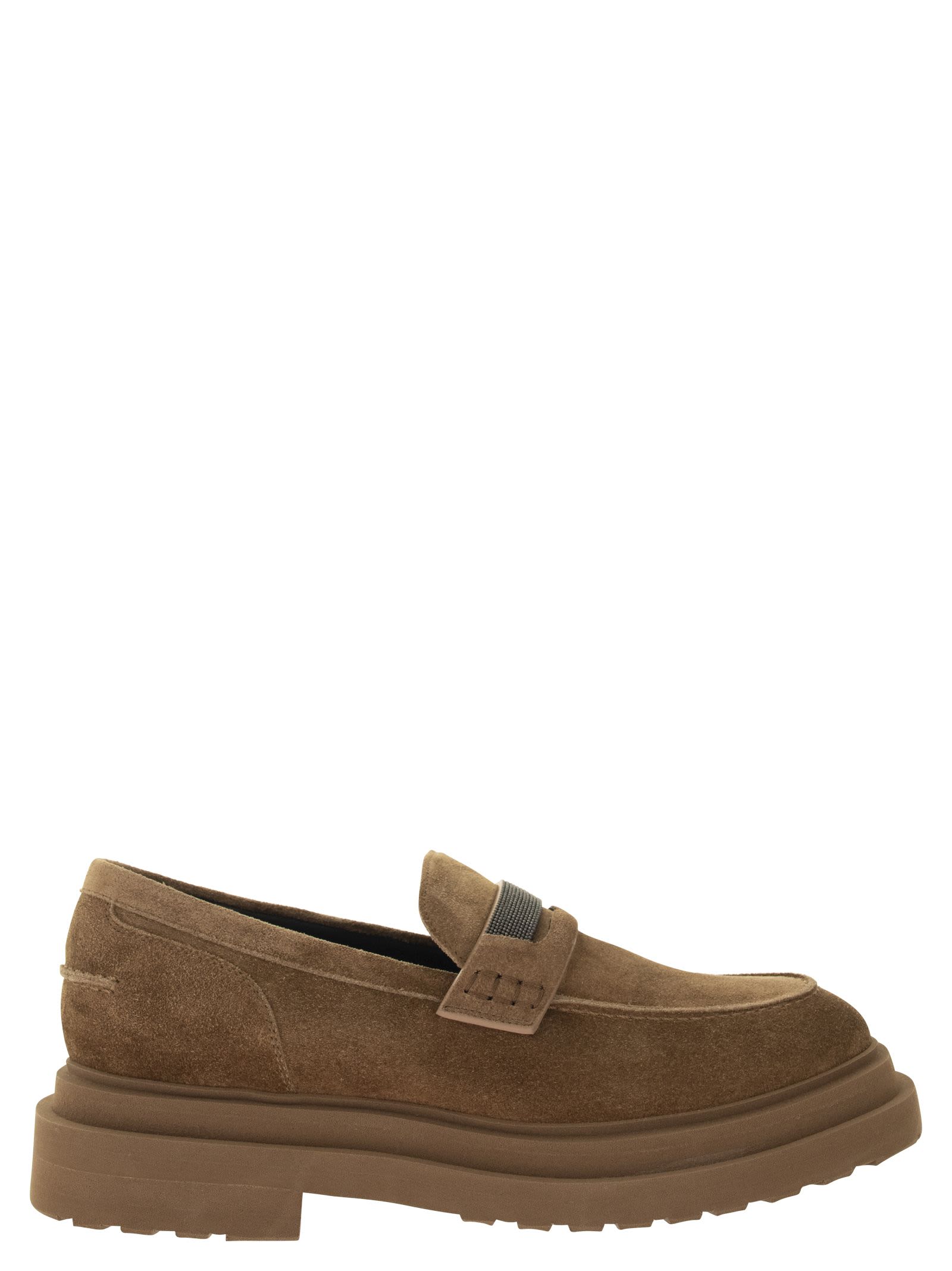 Brunello Cucinelli Suede Moccasin With Necklace