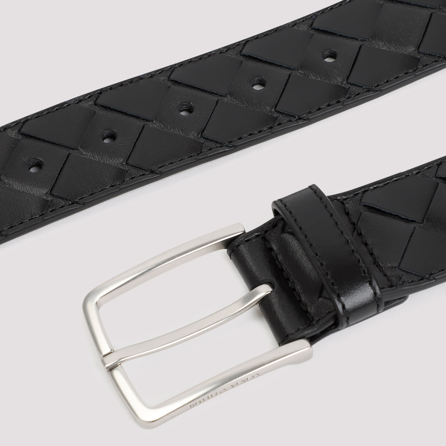 Shop Bottega Veneta Intrecciato Belt In Black Silver