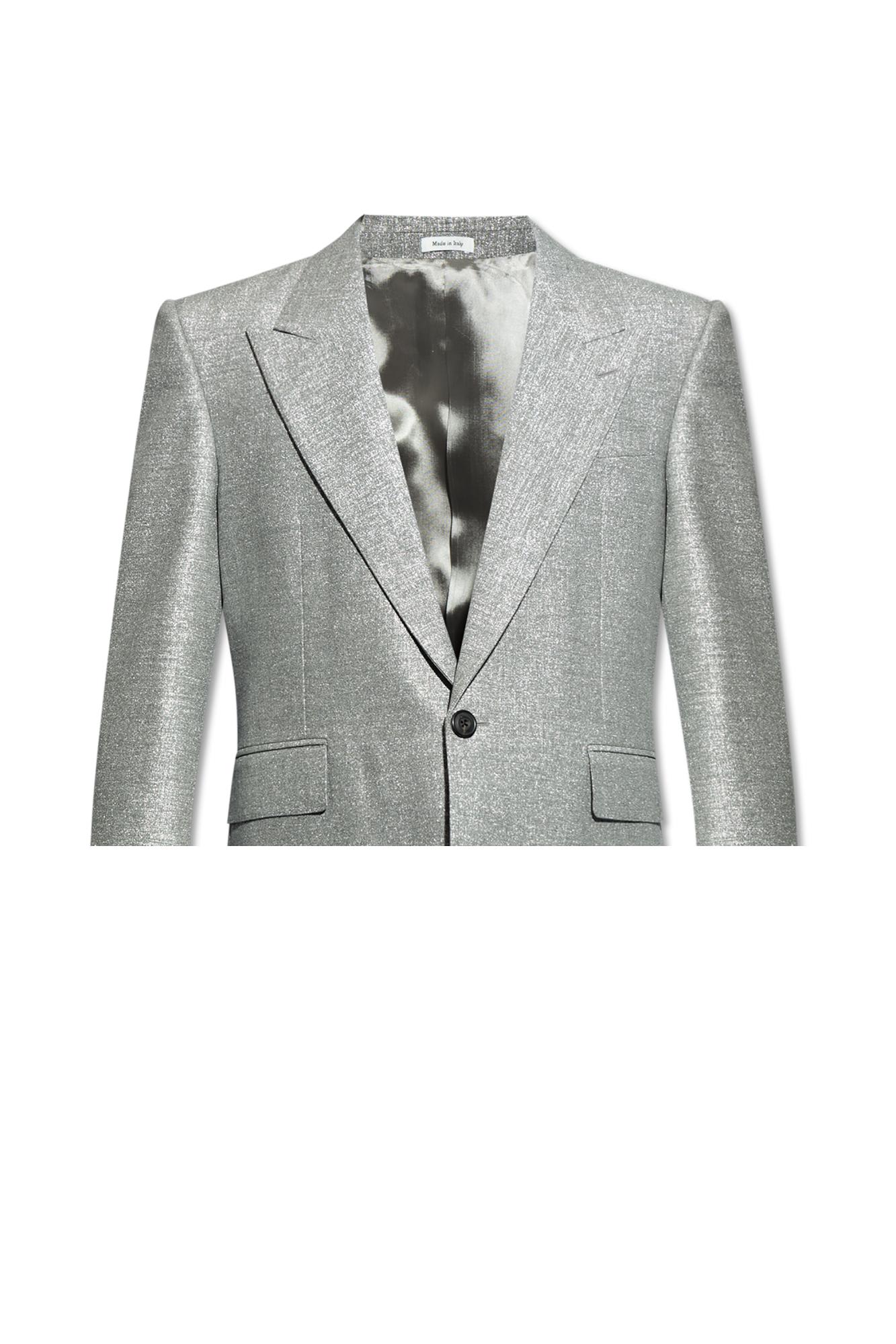 Shop Alexander Mcqueen Shimmering Blazer In Grey