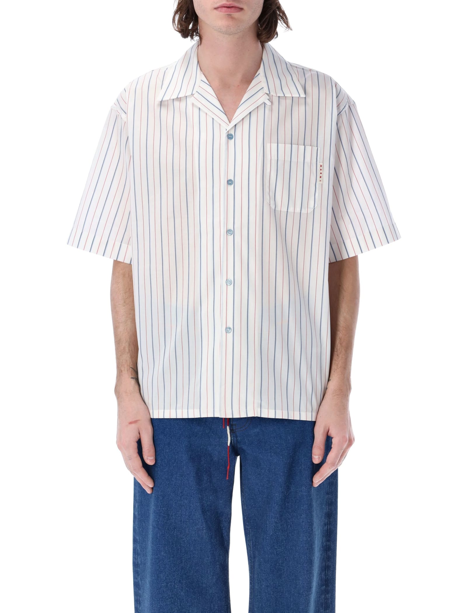 Marni Striped Bowling Shirt In White Stripes