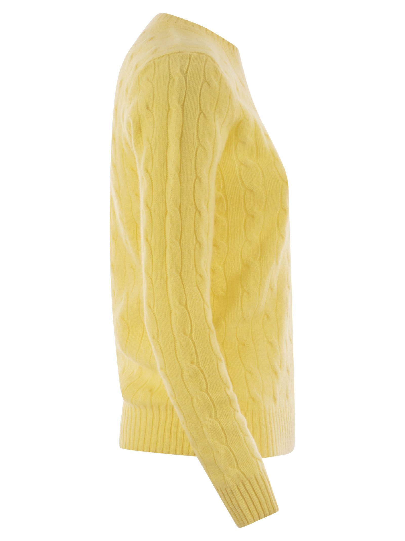 Shop Polo Ralph Lauren Wool And Cashmere Cable-knit Sweater In Yellow