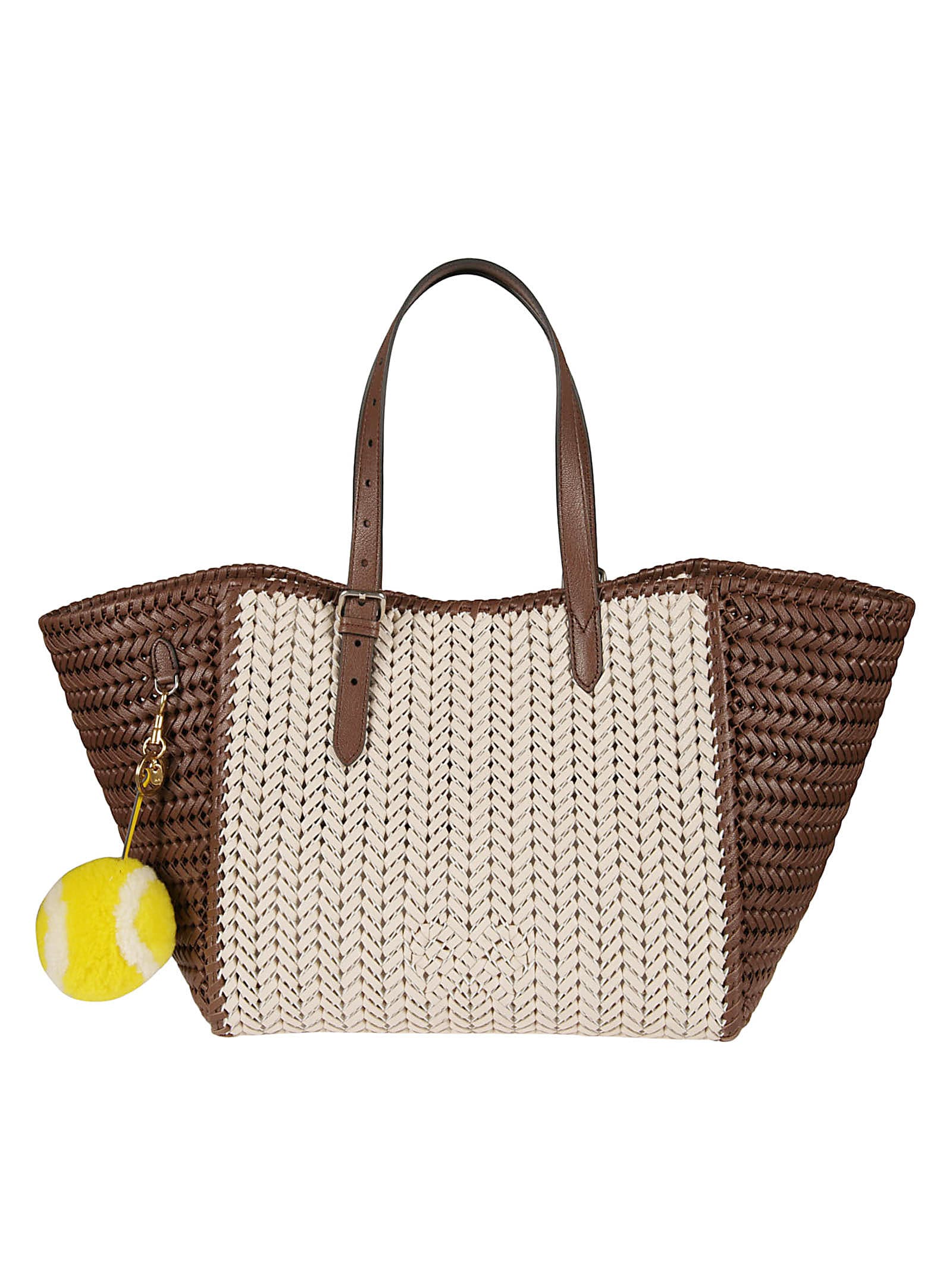 Anya Hindmarch Buckled Top Handle Woven Embellished Tote