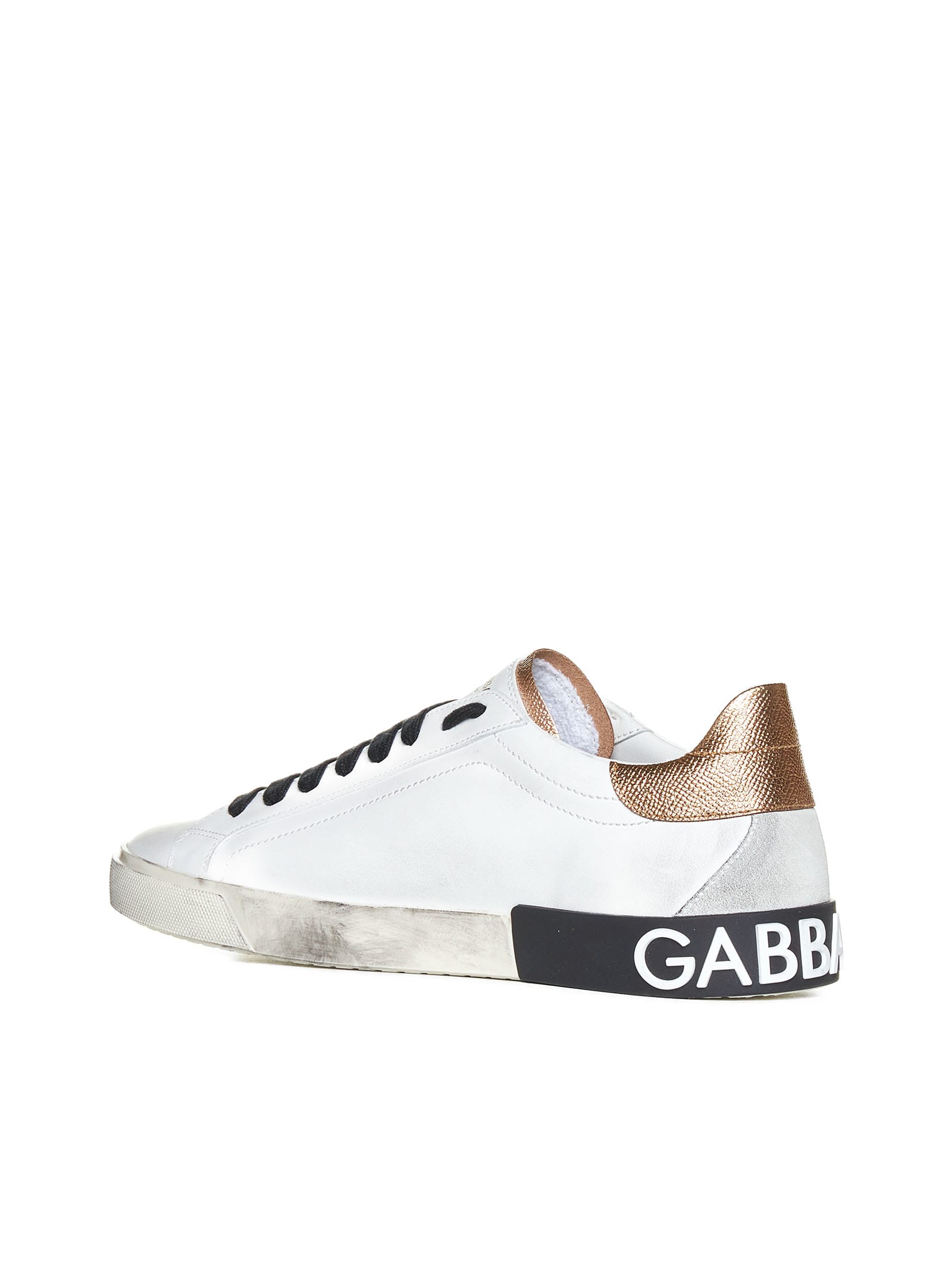 Dolce & Gabbana Portofino Leather Sneakers In Gold