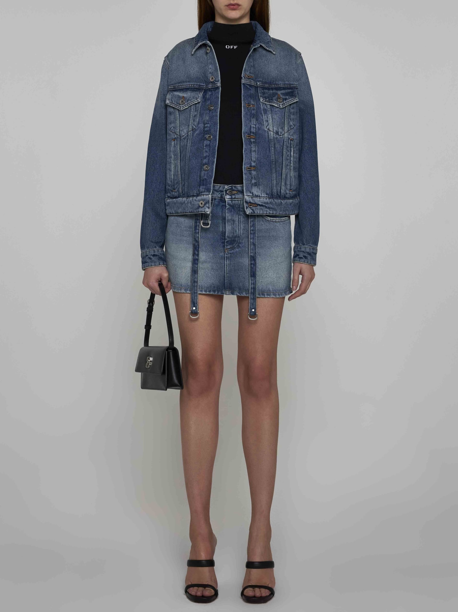 Shop Off-white Denim Cargo Miniskirt In Light Blue